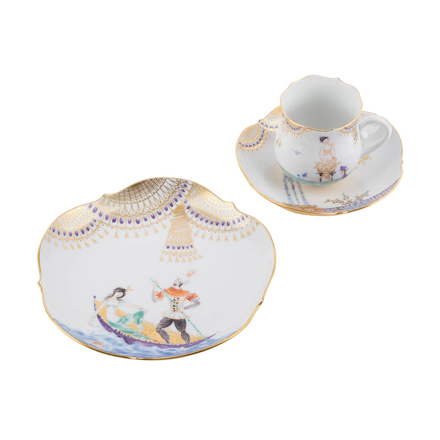 MEISSEN 2 Kaffeegedecke '1001 Nacht', 20. Jh..2 Kaffeetassen/U-Tassen, 2 Kuchenteller, Dekor von - Image 2 of 7