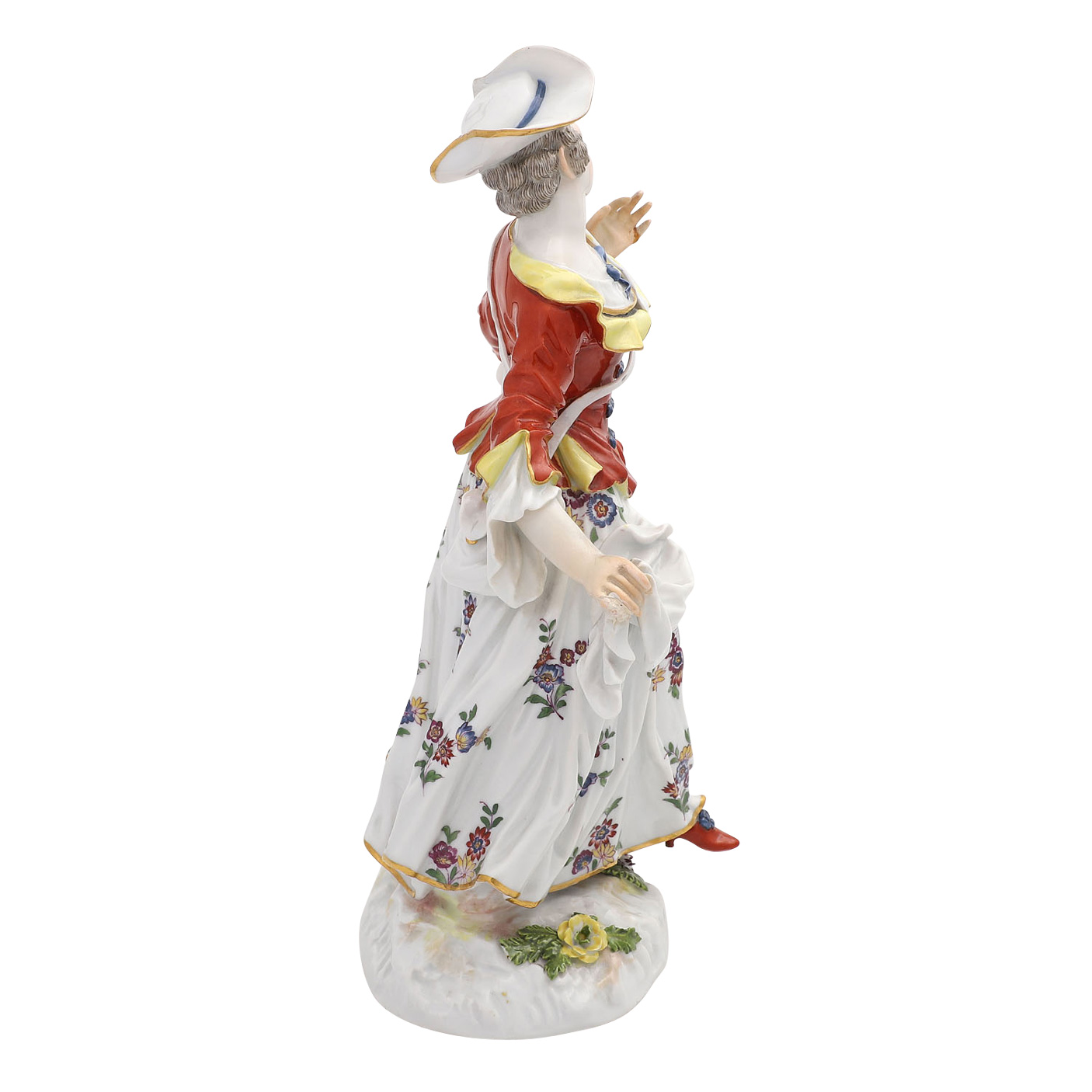 MEISSEN 'Dame mit Tasche', nach 1860.Weißporzellan mit polychromer Fassung, Dame in barocker - Image 3 of 6