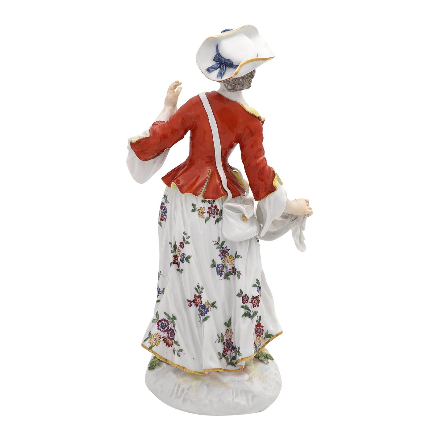 MEISSEN 'Dame mit Tasche', nach 1860.Weißporzellan mit polychromer Fassung, Dame in barocker - Image 4 of 6