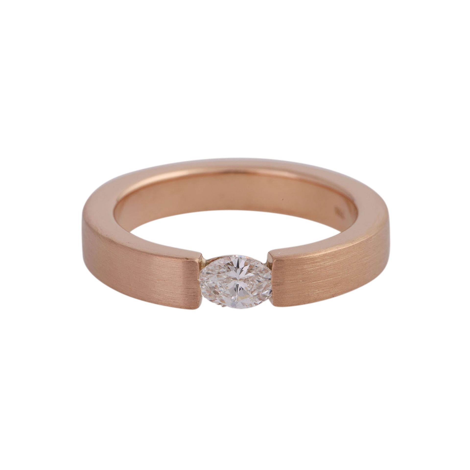 Ring mit Navette-Diamant ca. 0,25 ct,LGW (I-J)/VS, RsG 18K, RW: 53, Fassung unterseitig mit