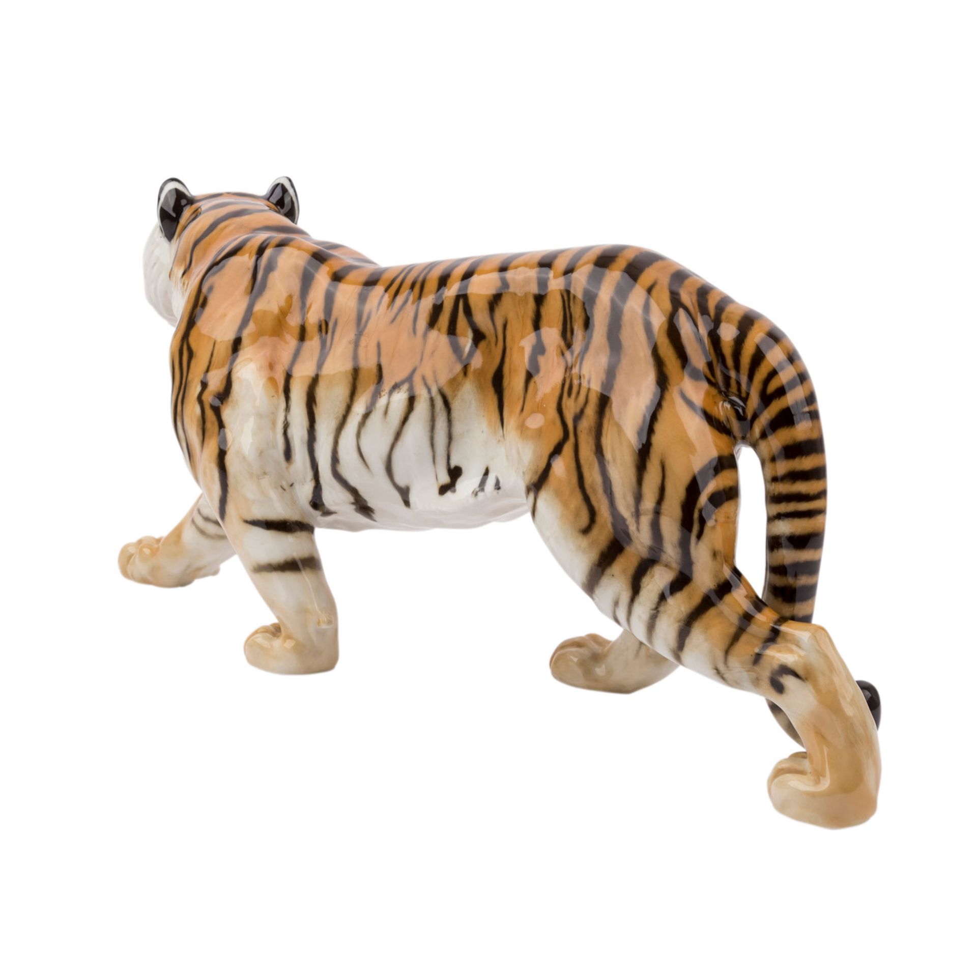 HUTSCHENREUTHER 'Schreitender Tiger', Marke nach 1982.Weißporzellan polychrom gefaßt, L. ca. 57cm. - Bild 4 aus 5