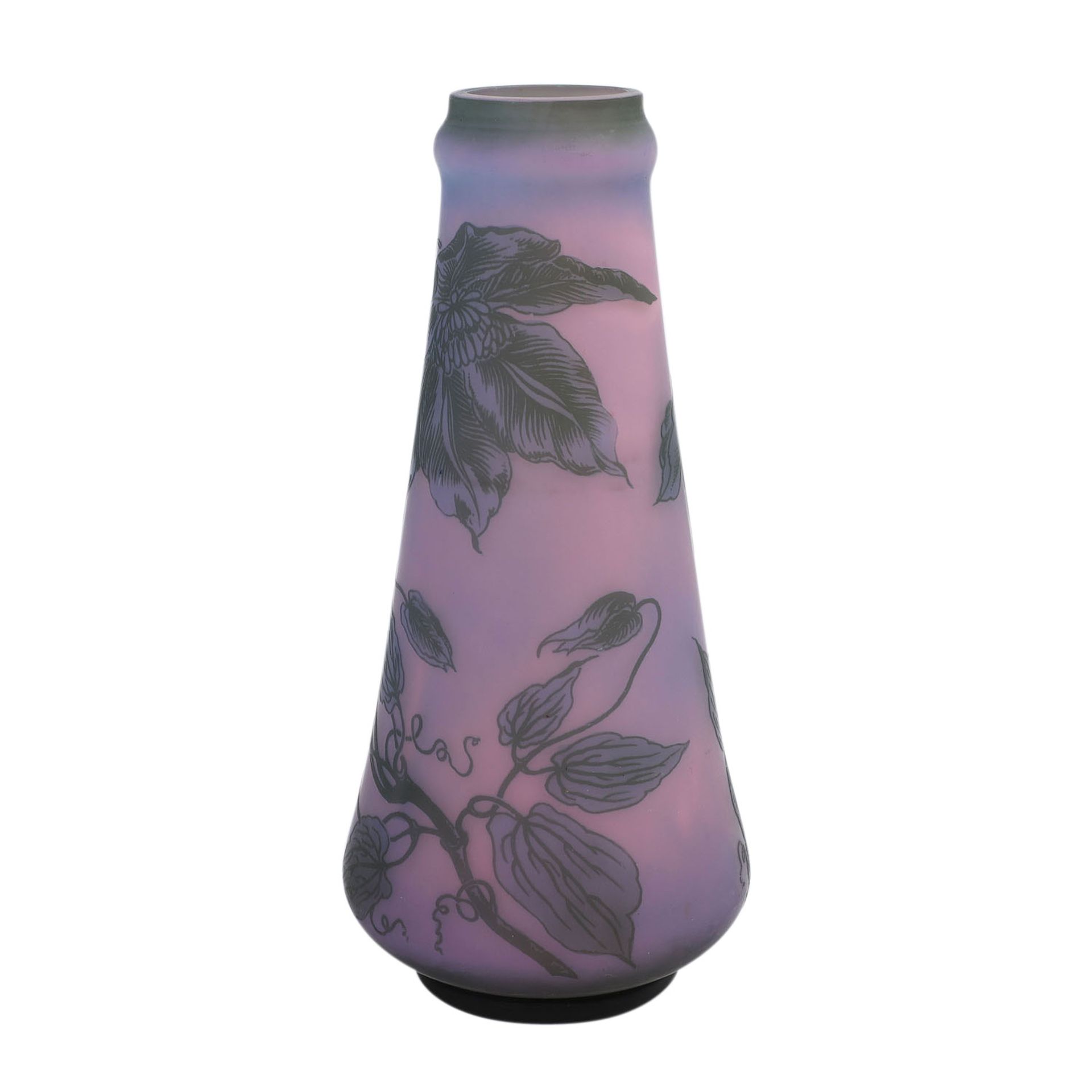 Vase 'Clematis', 20. Jh..Keulenförmige Vase, überfangen, rosa, lila, grau, mit einem Dekor von - Image 2 of 4
