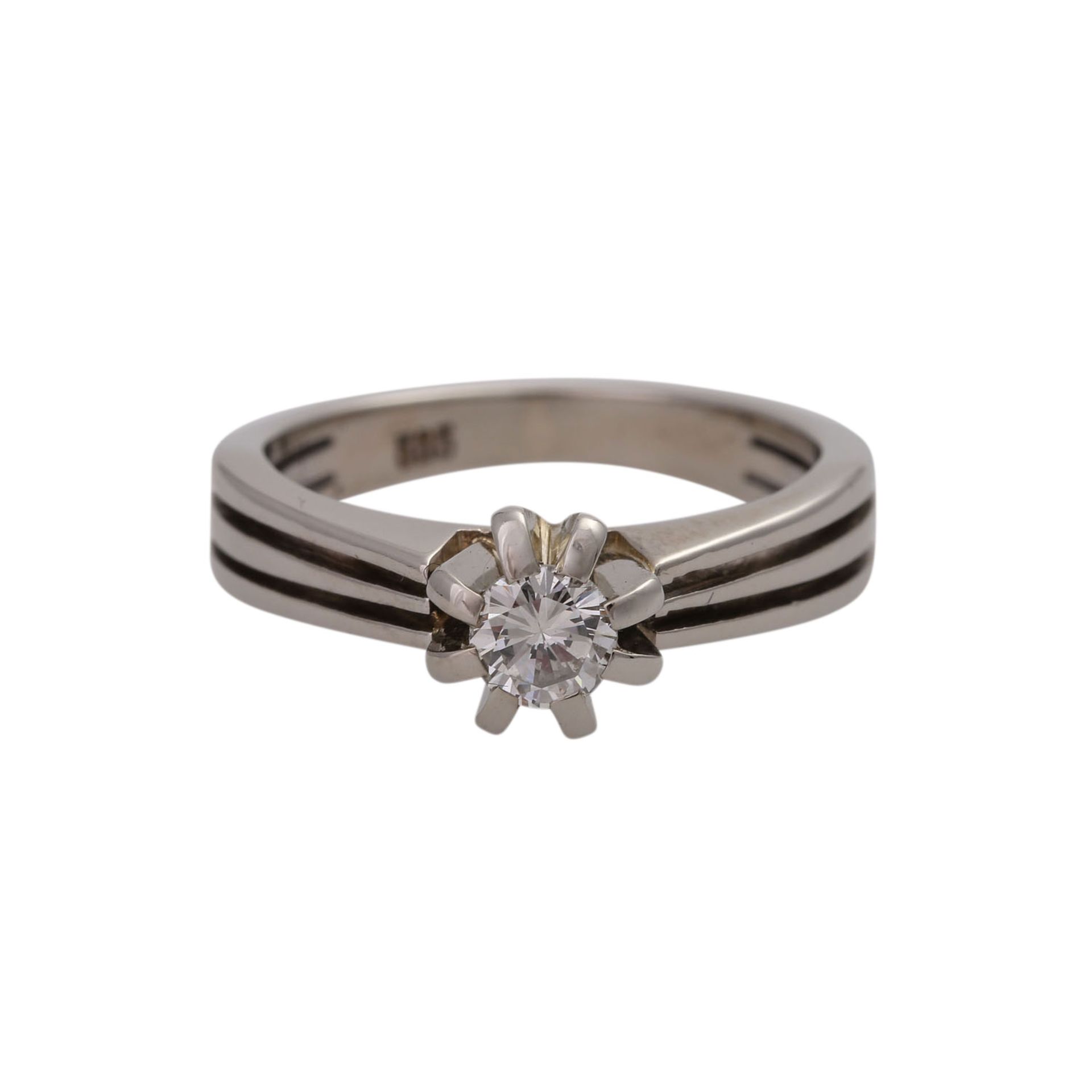 Solitärring mit Brillant, ca. 0,25 ct, WEISS (H)/IF,WG 14K, RW 48, Handarbeit, leichte