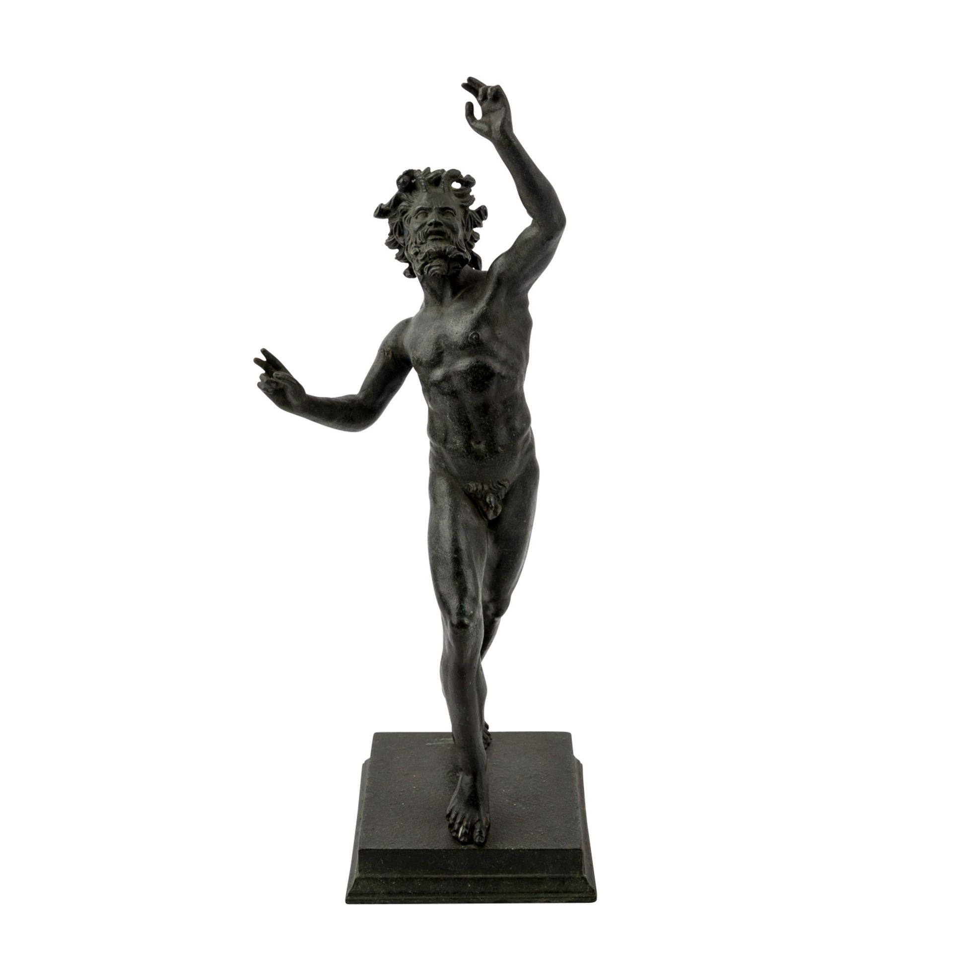 Kopie nach ANTIKEM BILDHAUER, "Tanzender Faun von Pompeji",Metallguss, grüntonig patiniert,
