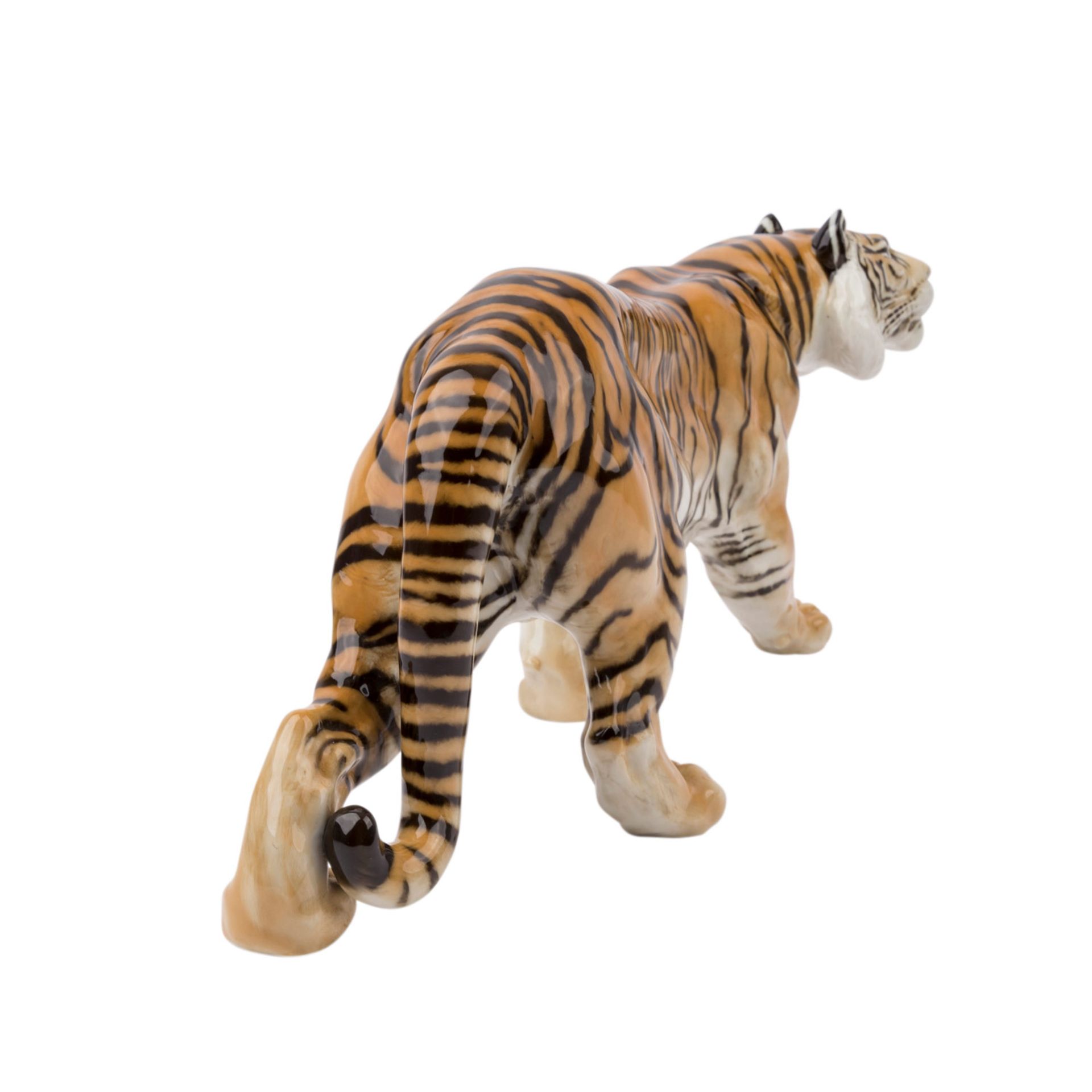 HUTSCHENREUTHER 'Schreitender Tiger', Marke nach 1982.Weißporzellan polychrom gefaßt, L. ca. 57cm. - Bild 3 aus 5