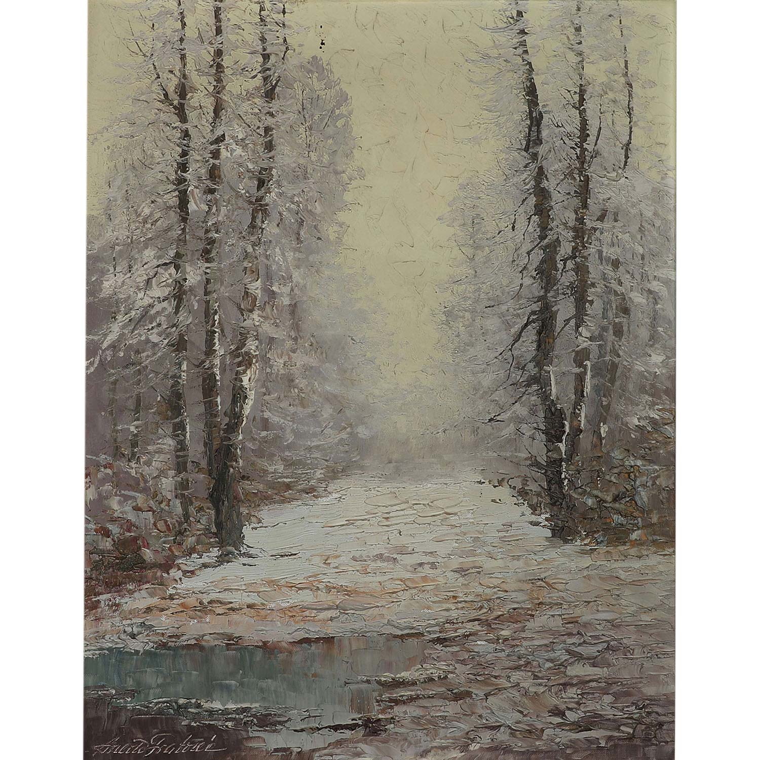 ARNOLD-GRABONÉ, GEORG (1896-1982) 'Wintertag im Mühltal'.Verschneite Waldlandschaft, Öl/Lwd.,