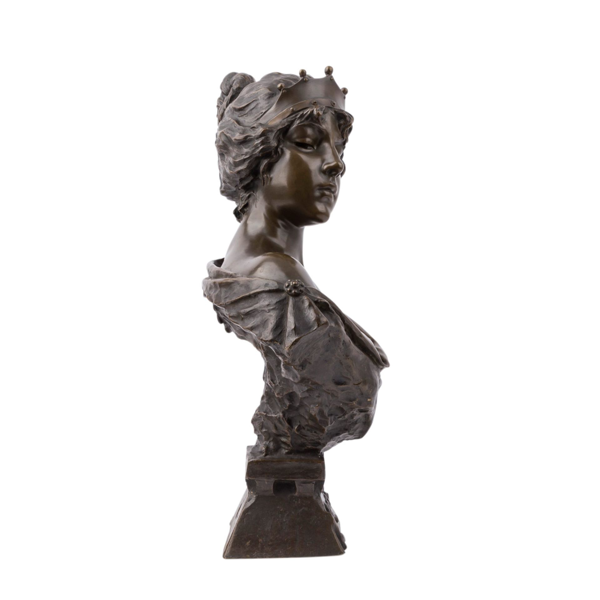 VILLANIS, EMMANUEL (1885-1914), "Lucrèce",Büste der jungen Lucretia mit Diadem, Bronze, brüniert, - Bild 4 aus 6