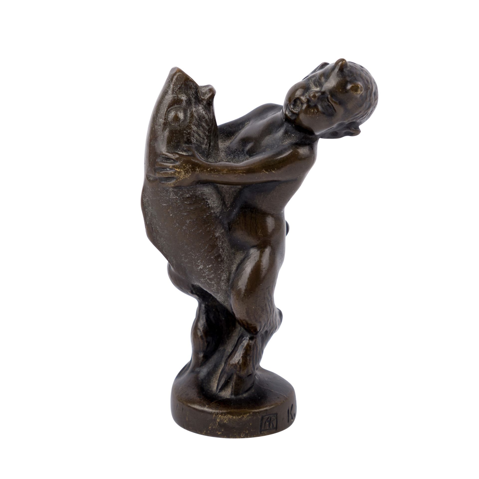 PERL, KARL (1876 Liezen-1965 Wien) 'Faun mit Fisch'.Bronze, kleiner Faun mit einem Fisch in den