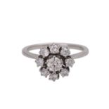 Ring mit Brillanten zus. ca. 0,88 ct,Mittelstein ca. 0,33 ct, WEISS (H)/VVS, weitere Brillanten