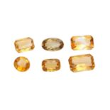 Konvolut Citrine ca. 43 ct,6 Stk, versch. Größen u. Farben, zus. ca. 8,61 gr, mit Gebrauchspuren.