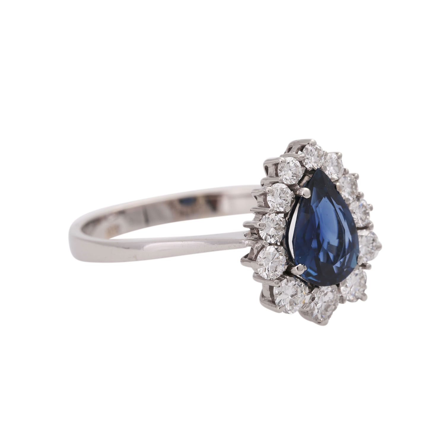 Ring mit 1 Saphirtropfen, facettiert, ca. 1,2 ct,im Verlauf entouriert von 12 Brillanten, zus. ca. - Image 2 of 4