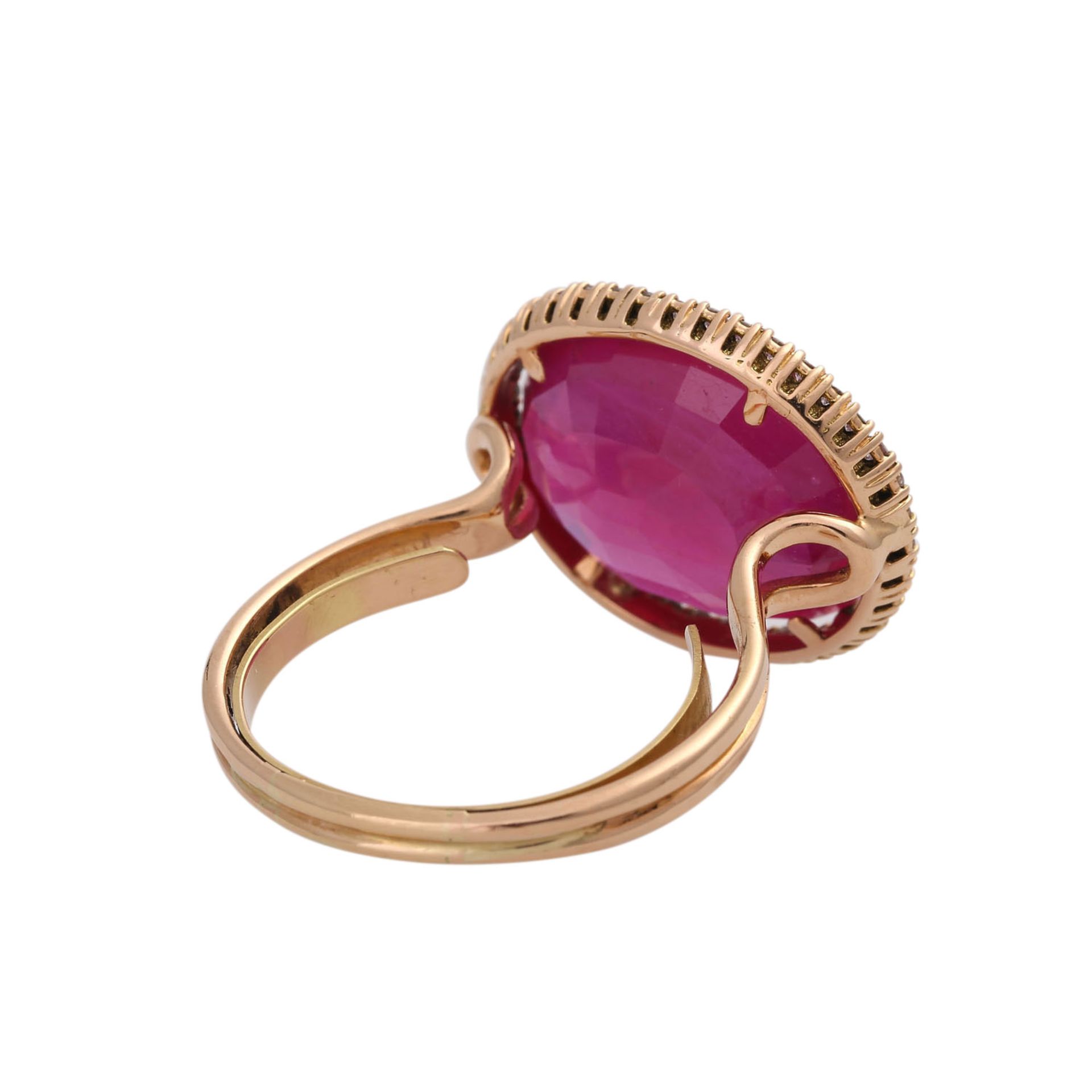 Ring mit Compositrubin in Umrandung aus kl. Diamanten,Roségold 18K, RW ca. 60 (mit - Image 3 of 4