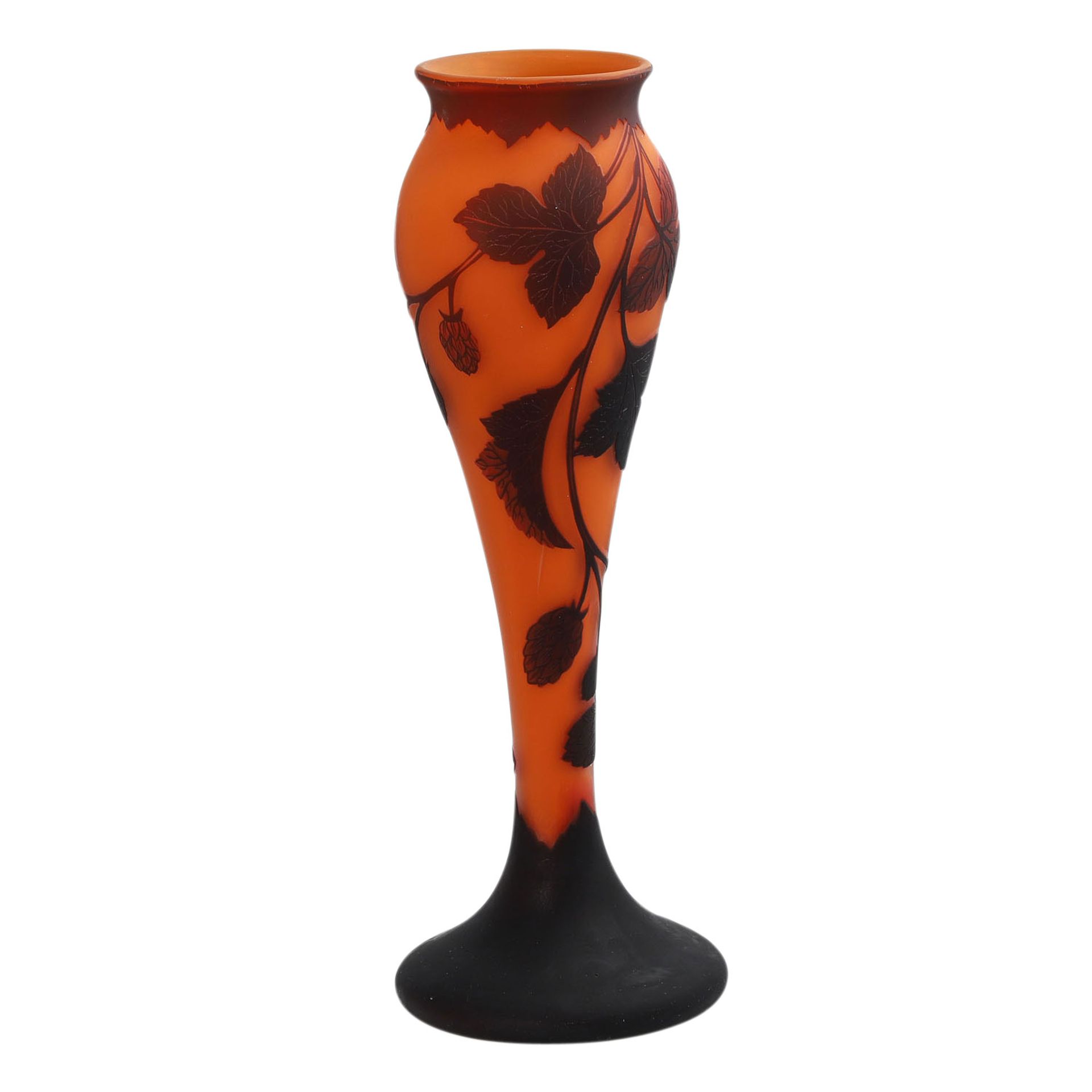 Vase 'Hopfenzweige', 20. Jh..Keulenförmige Vase auf Rundstand, überfangen, orange, braun, mit - Image 2 of 5