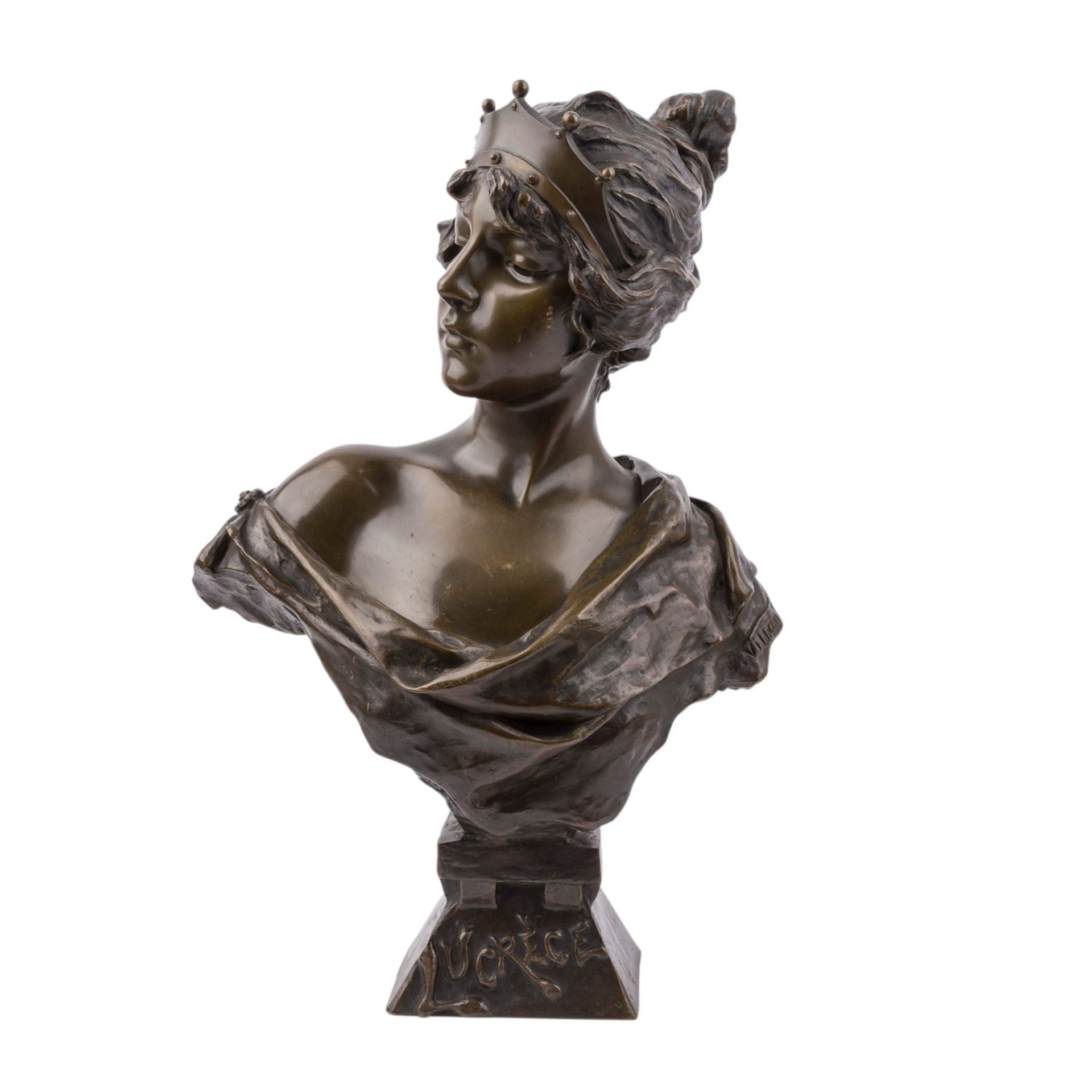 VILLANIS, EMMANUEL (1885-1914), "Lucrèce",Büste der jungen Lucretia mit Diadem, Bronze, brüniert,