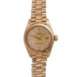 ROLEX Oyster Datejust Damenuhr, Ref. 6917. Gold 18K.Automatic-Werk. Zifferblatt mit Diam.-Besatz,