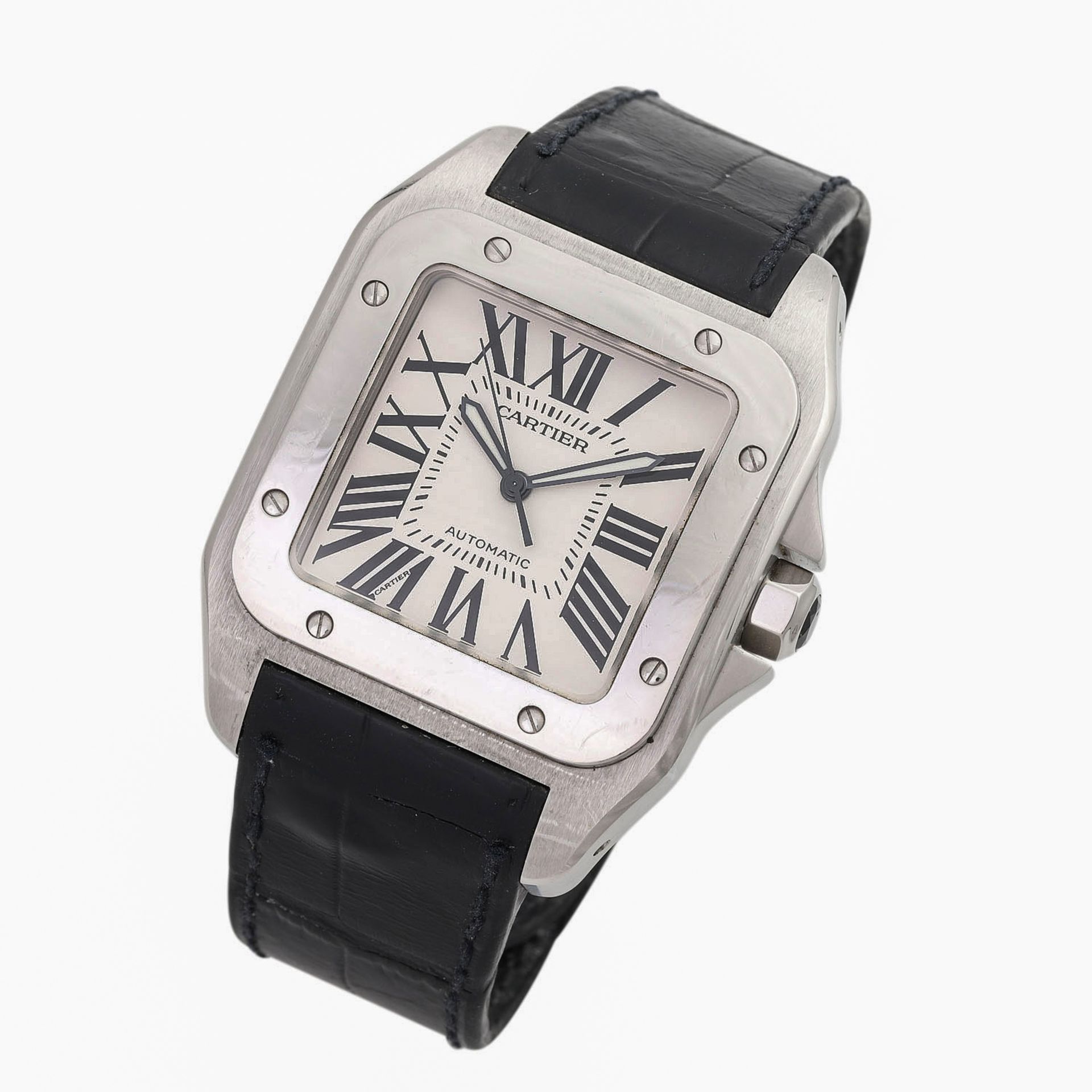 CARTIER Santos 100 XL Herrenuhr, Ref. W 20073X8 (2656). Edelstahl.Automatic-Werk. Lederband mit - Bild 4 aus 7