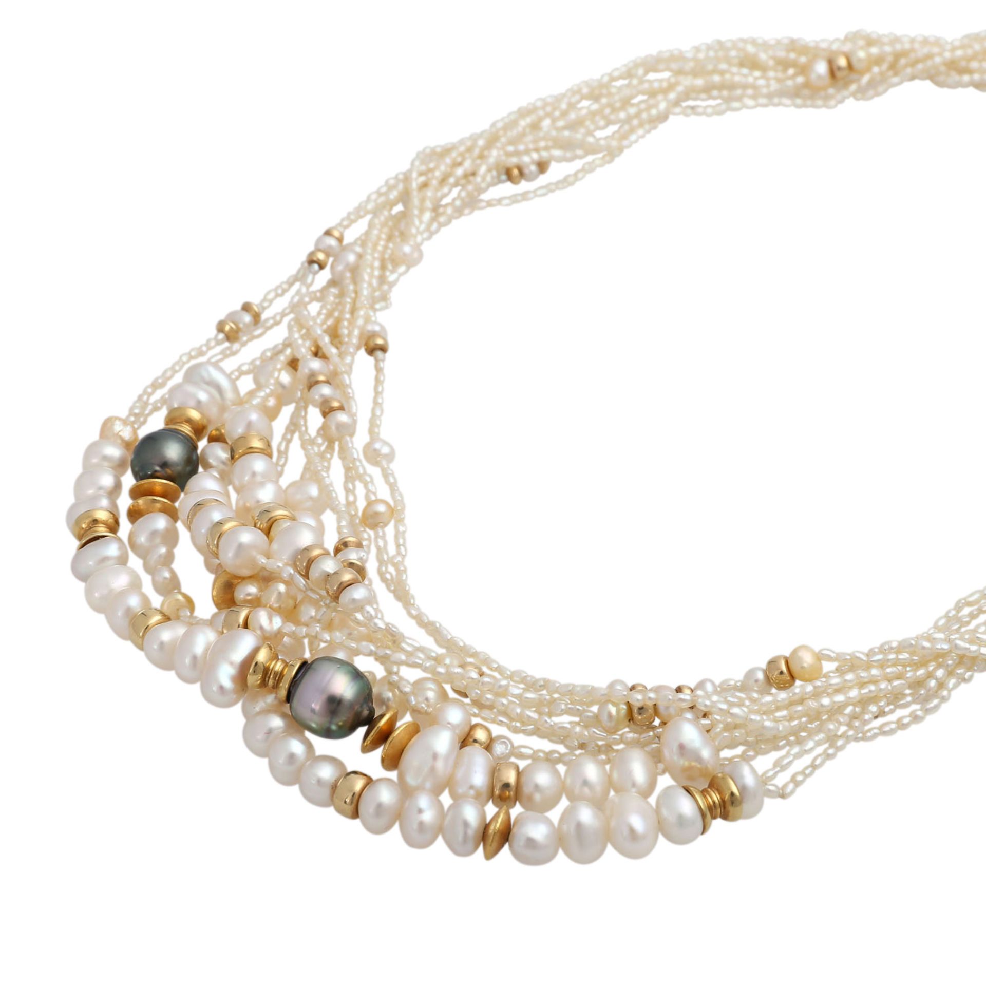 Mehrreihige Perlenkette mit Zwischenteilenaus Silber vergoldet, Schließe GG 14K, Süß- und - Bild 4 aus 4
