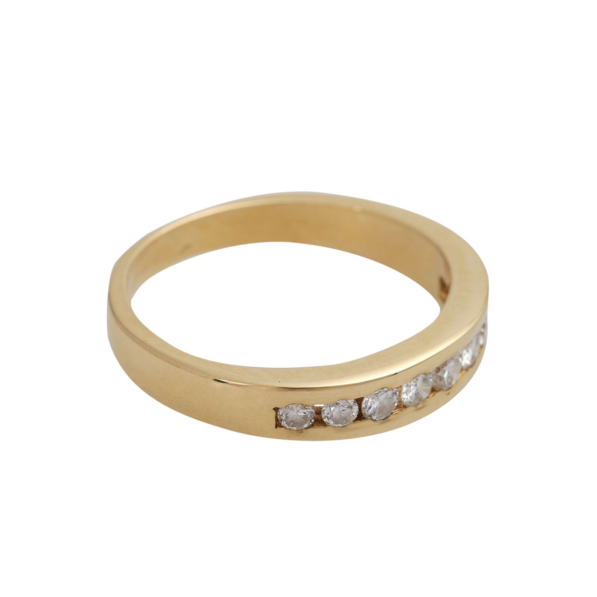 Ring mit 9 Brillanten, zus. ca. 0,3 ct, WEISS (H)/VS-SIin Kanalfassung, GG 18K, RW 56, 2. H. 20. - Bild 2 aus 4