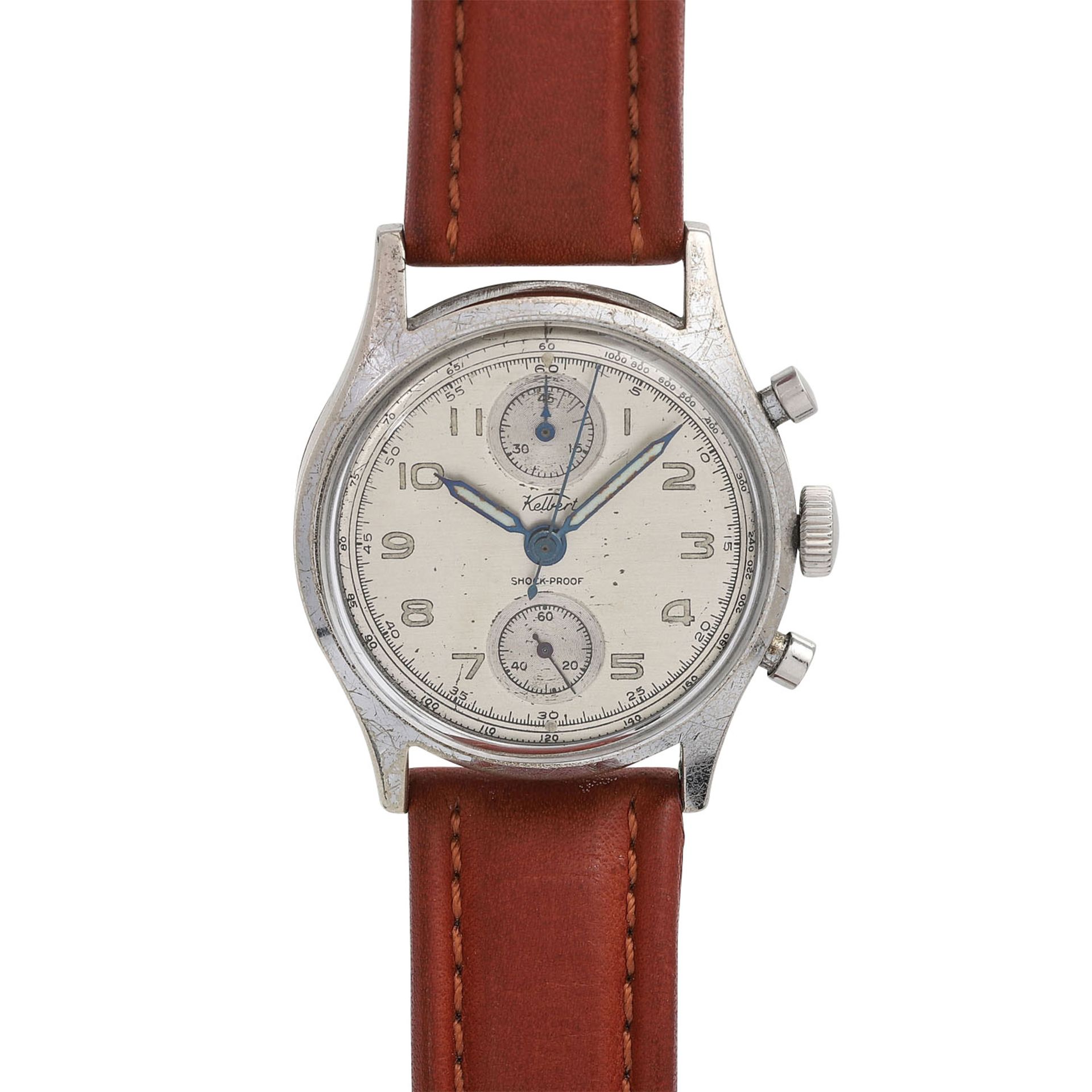 KELBERT Vintage Chronograph, ca. 1940/50er Jahre. Gehäuse verchromt/Boden Stahl.Handaufzugwerk, Cal.