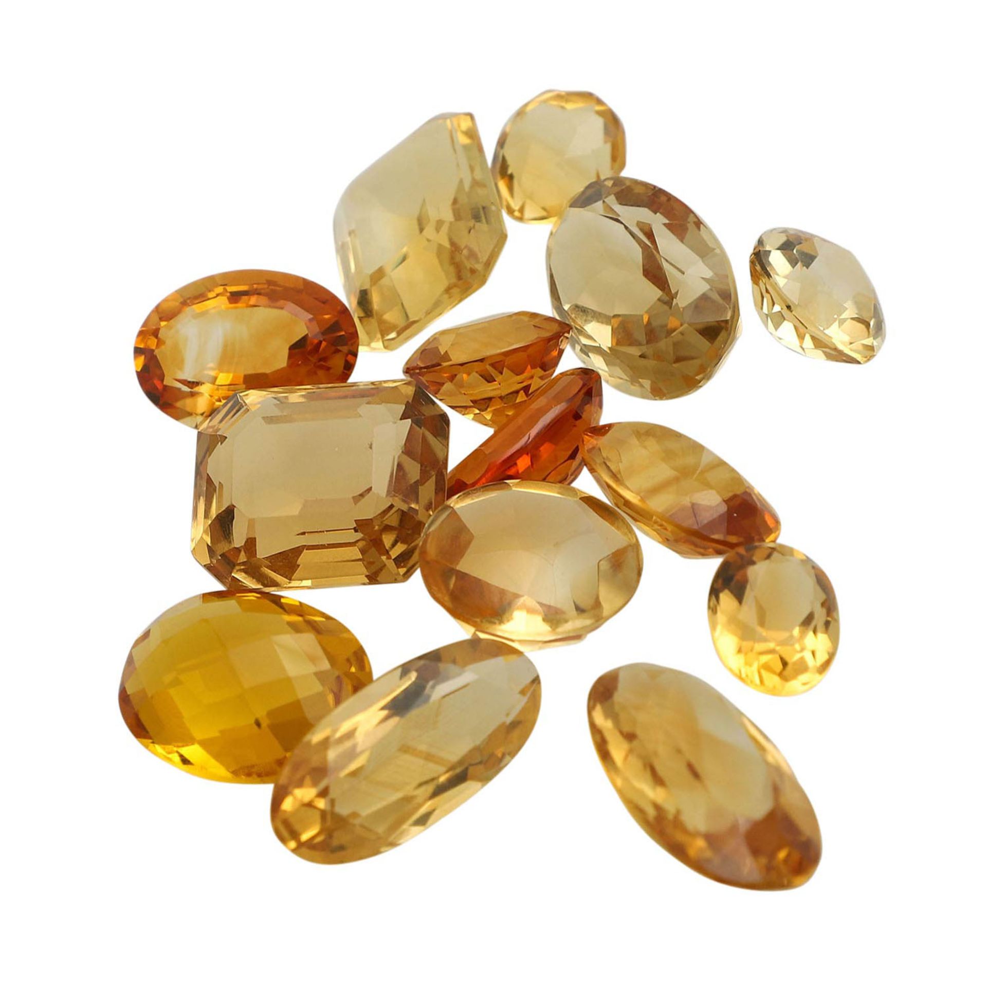 Konvolut Edelsteine: Citrine, 91,6 ct,14 Stk, versch. Formen, Farben u. Größen, leichte - Bild 3 aus 3