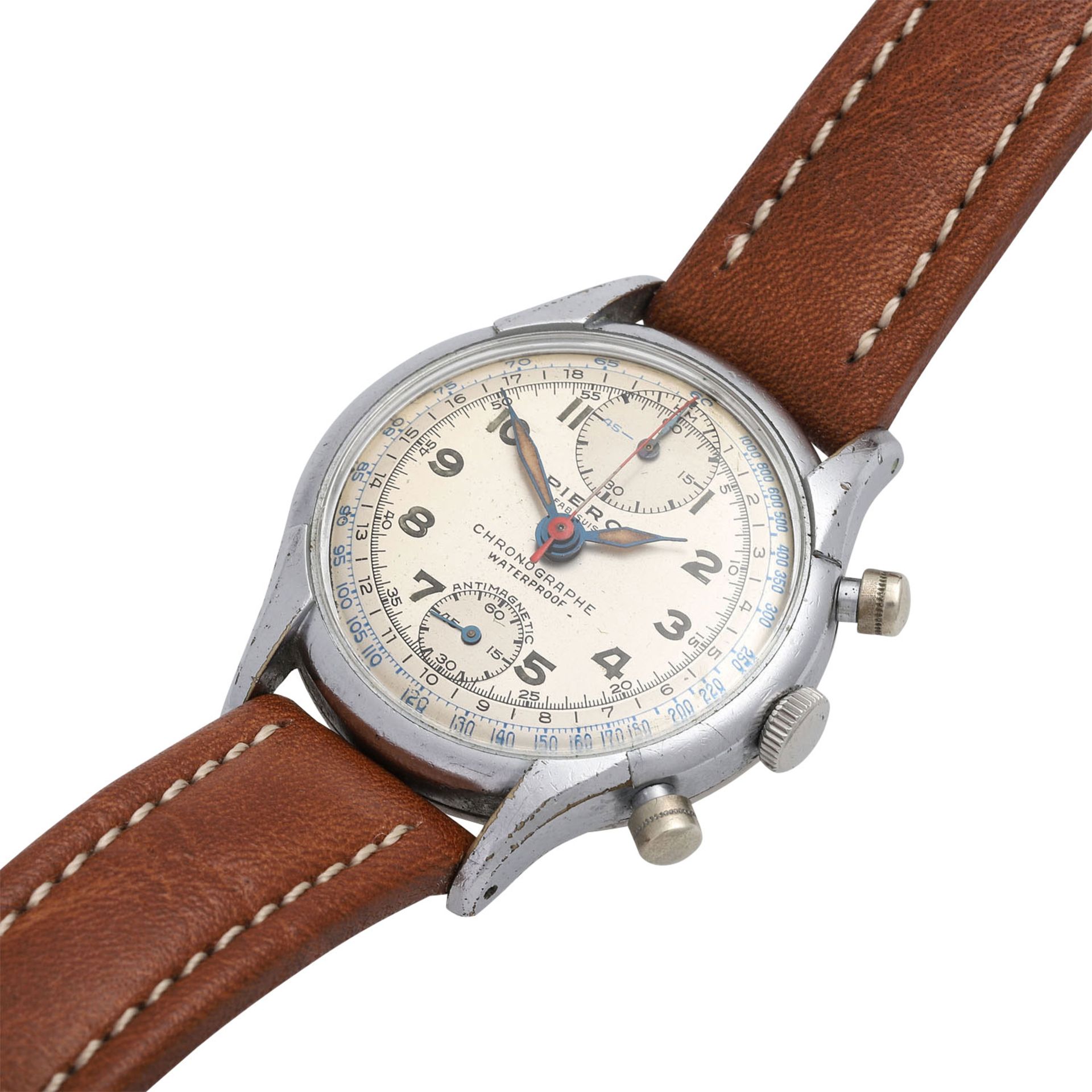 PIERCE Vintage Chronograph, ca. 1950er Jahre. Gehäuse verchromt-vernickelt/Boden Stahl. - Bild 4 aus 4