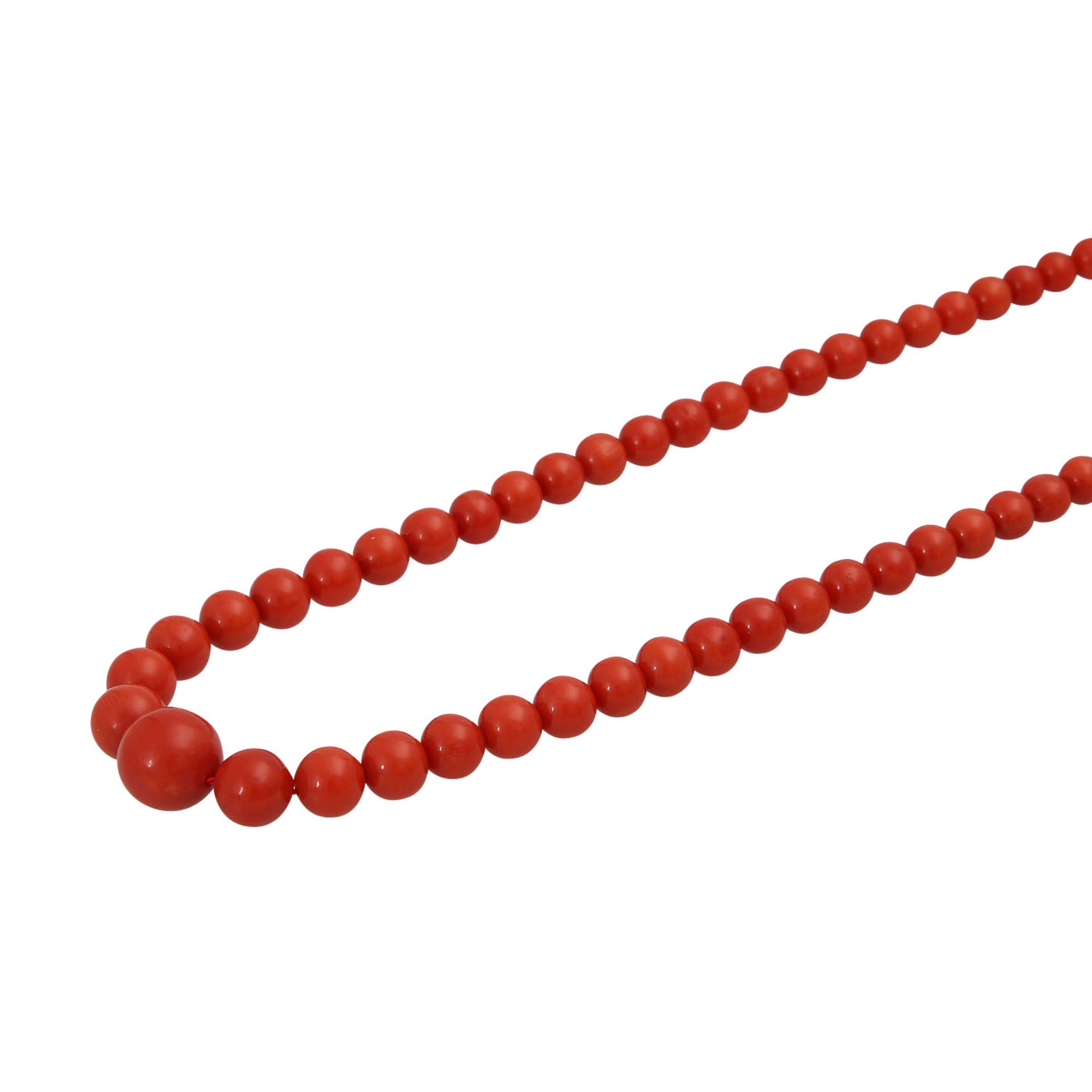Collier aus Korallenkugelnin kräftigem Rot, im Verlauf ca. 4-10 mm, vergoldeter Federring. L: ca. 49 - Bild 4 aus 4