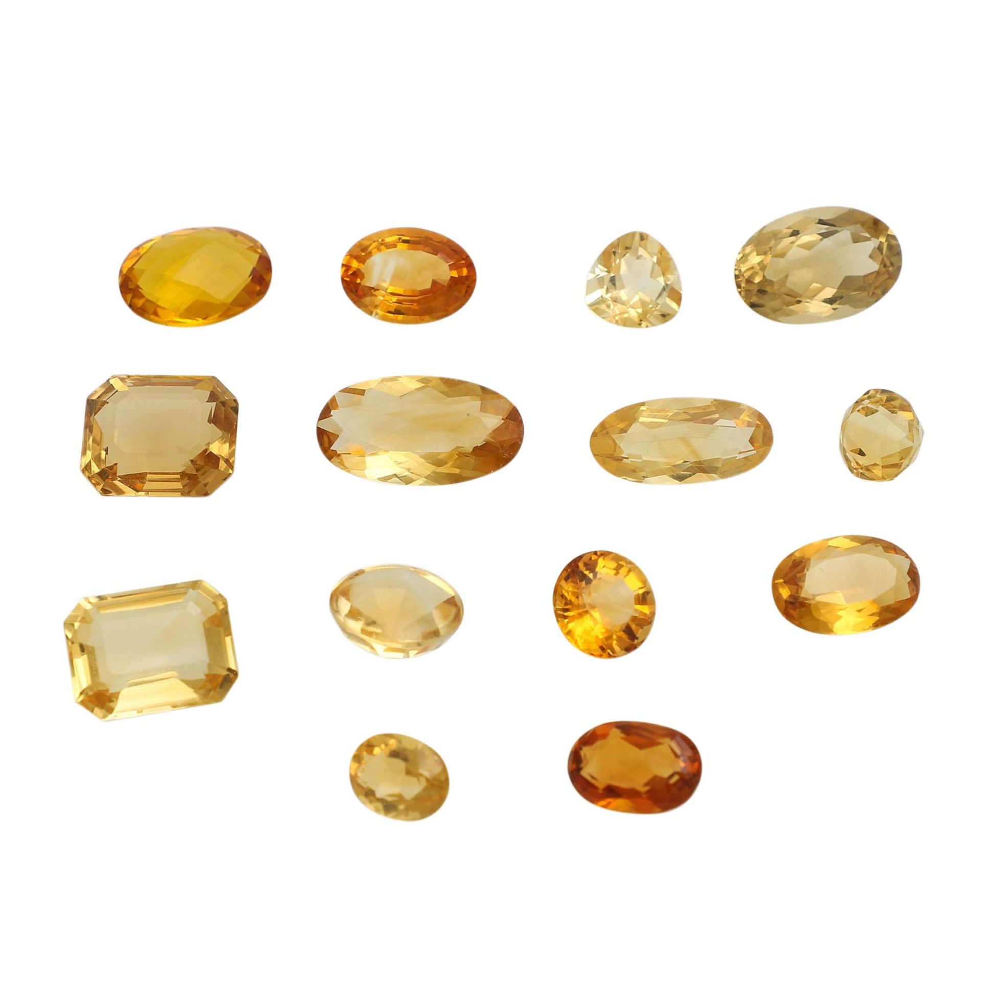 Konvolut Edelsteine: Citrine, 91,6 ct,14 Stk, versch. Formen, Farben u. Größen, leichte