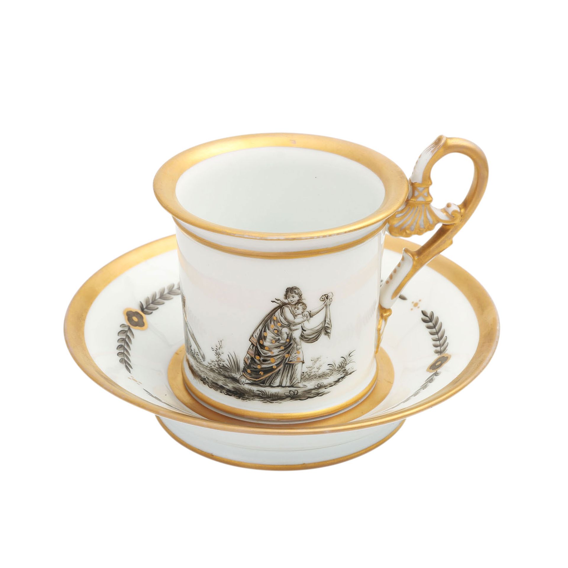 SÈVRES Tasse mit Untertasse, Marke von 1804-1814.Weißporzellan mit feiner Grisaillemalerei von Venus - Image 2 of 5