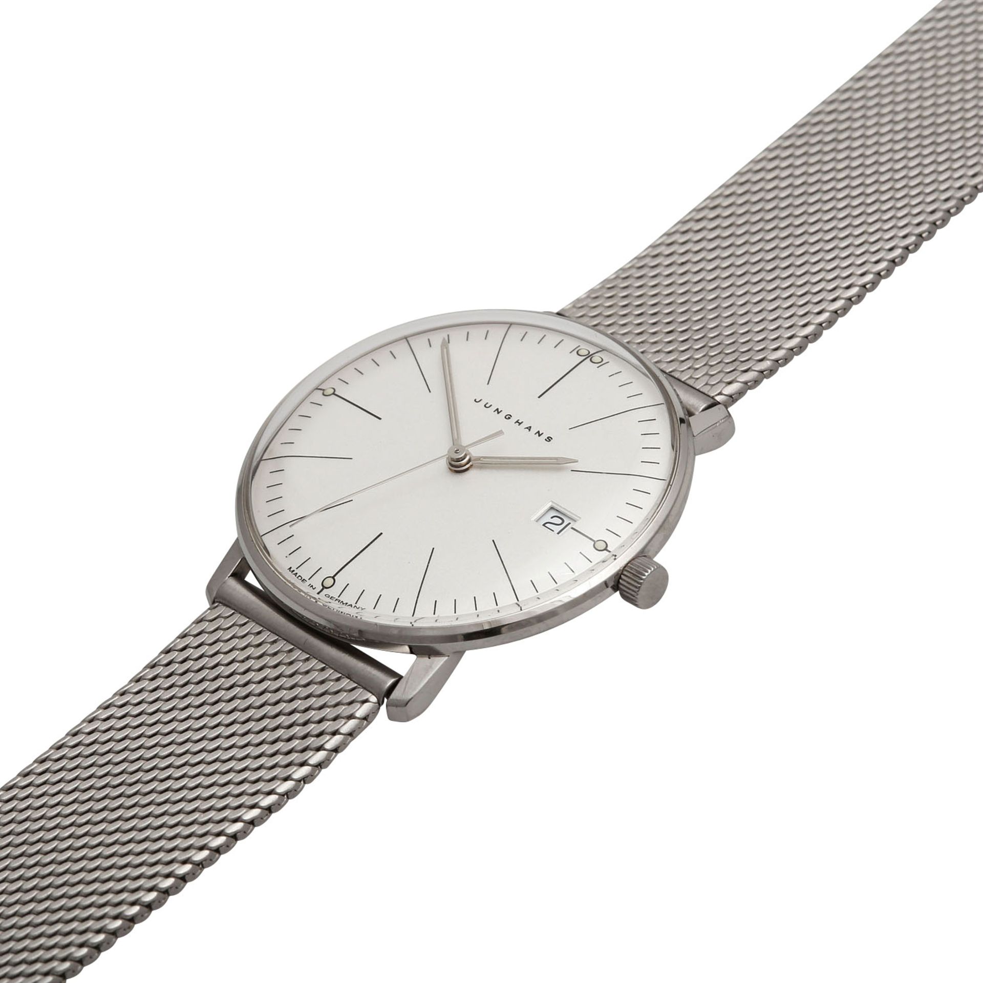 JUNGHANS Max Bill Armbanduhr, Ref. 047/4250.44. Edelstahl.Quarz-Werk. Gehäuse-Nr. 01776. Mit - Bild 4 aus 4