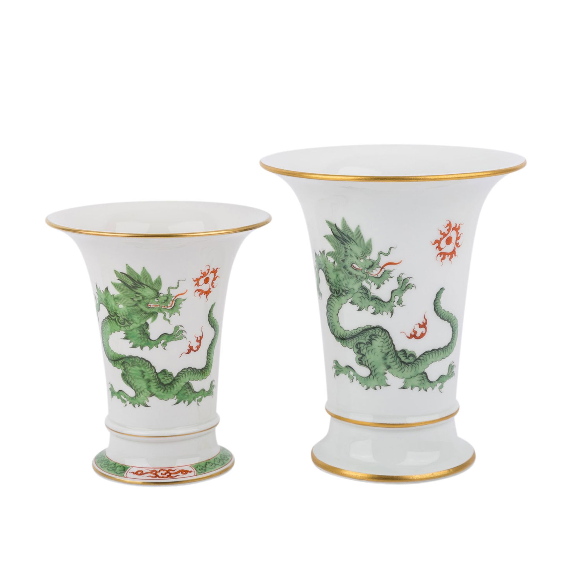 MEISSEN 6-tlg. Konvolut 'Mingdrache grün', 2. Wahl, 20. Jhd.:2 Kratervasen (H. ca. 16-19,5cm), 1 - Bild 2 aus 8