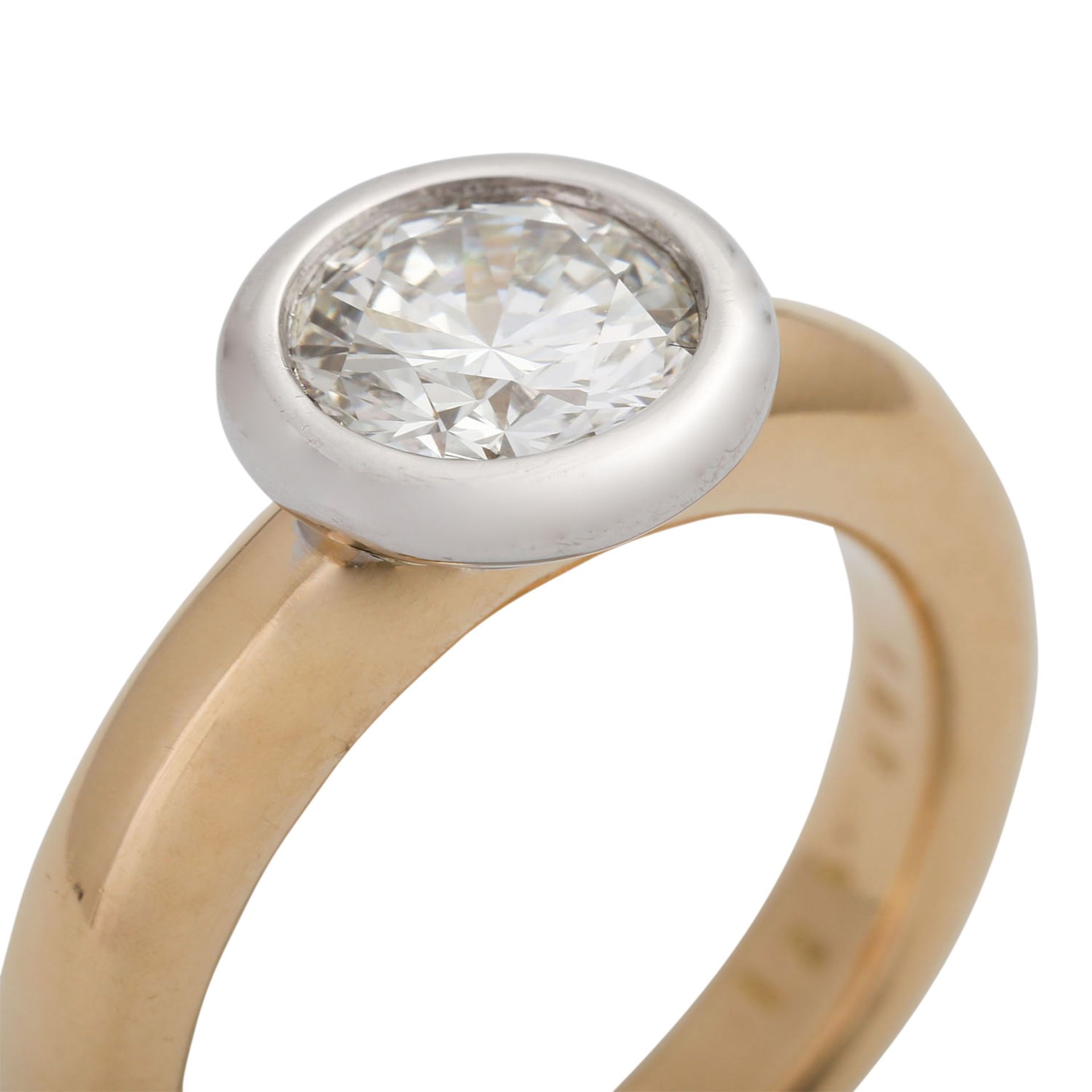 Solitärring Brillant ca. 1,24 ct(punz.), GW (K-L)/VVS2-VS1, GG/WG 18K, RW: 51, 20./21. Jh. - Bild 5 aus 5