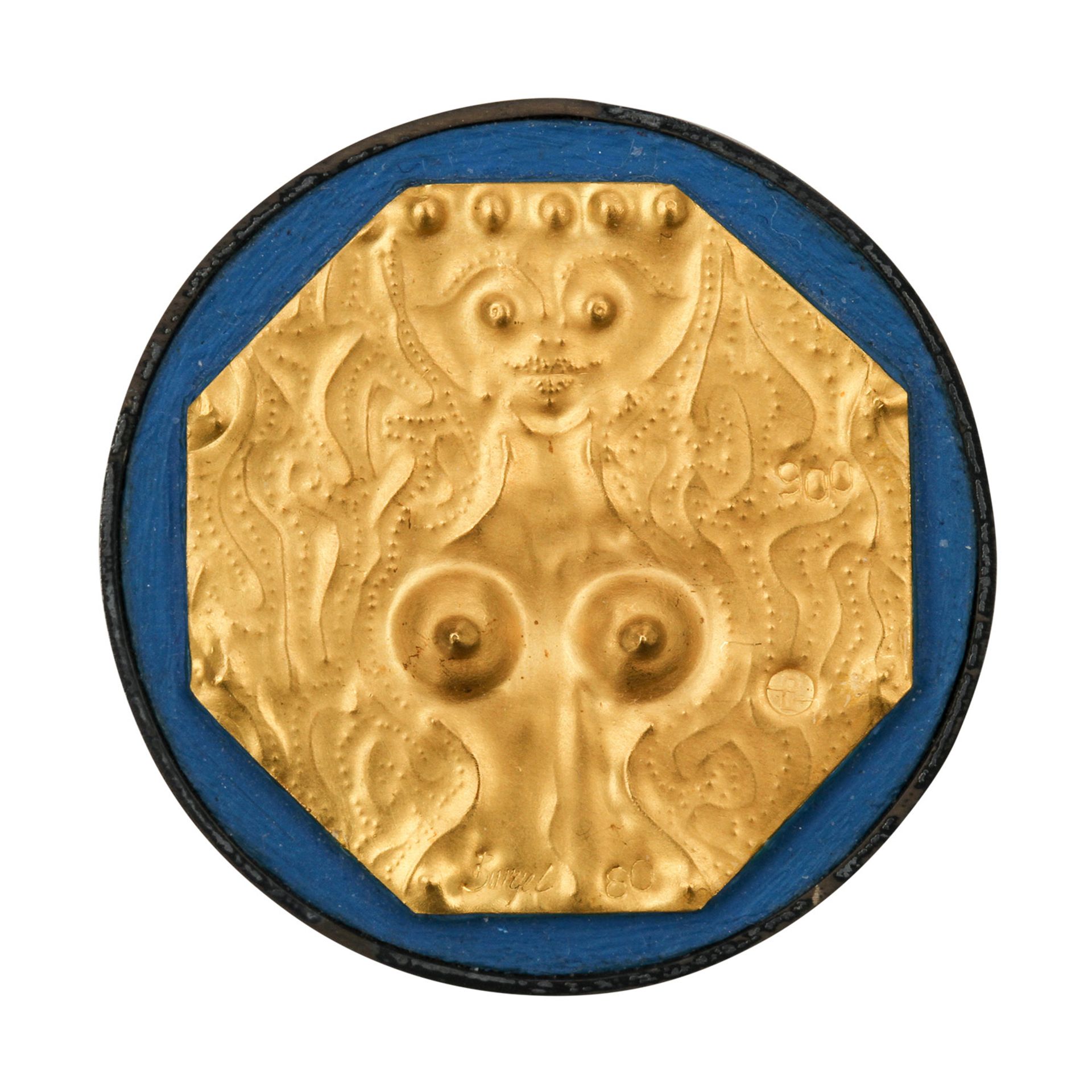 Goldminiatur "Fee" (1980) von E. BURGEL,Gold 900, Silber, getrieben + ziseliert, auf Acryl, mit - Image 2 of 5