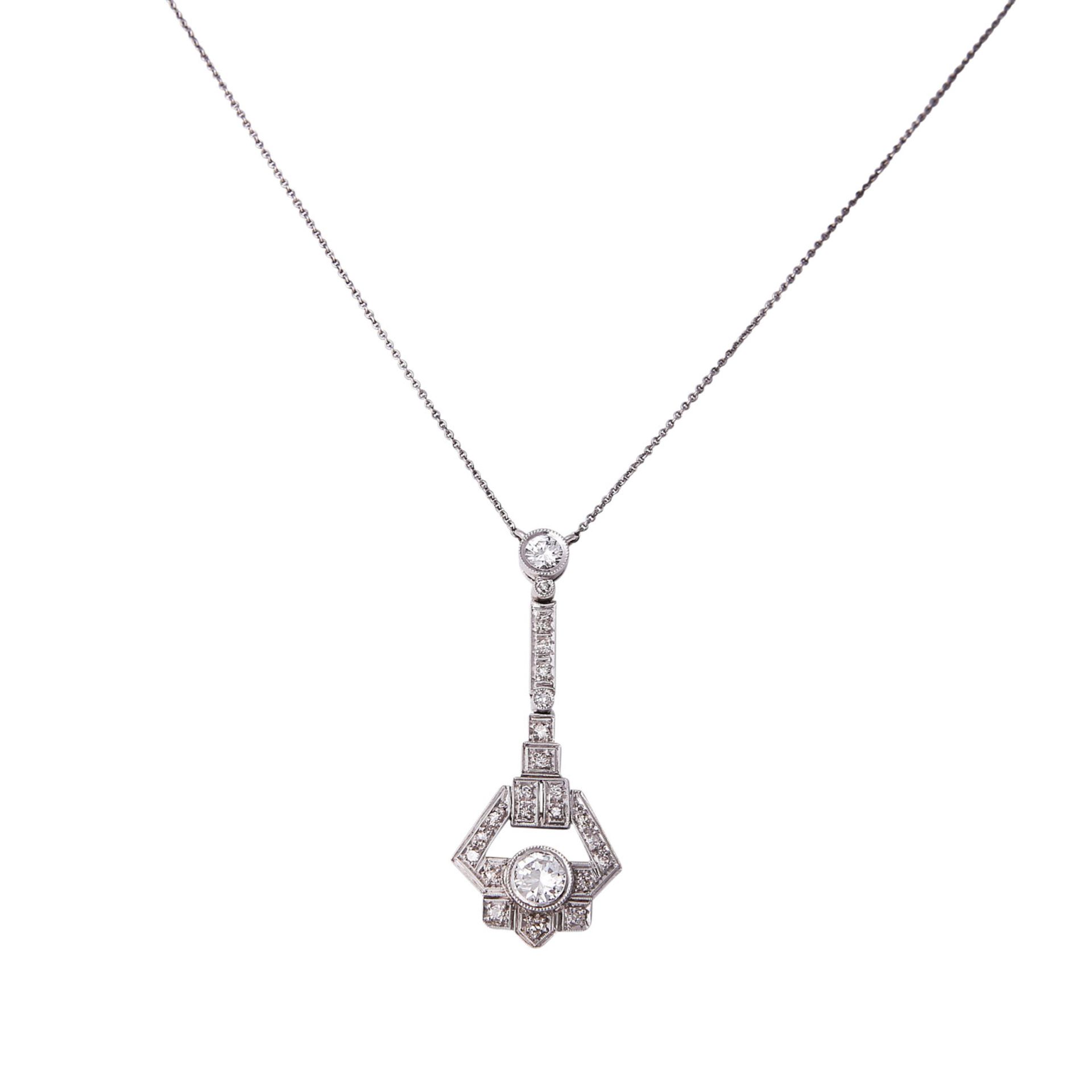 Art Déco Collier mit Diamantenvon zus. ca. 0,85 ct, davon 1 zentral ca. 0,45 ct, LGW (I)/VVS-VS, - Bild 2 aus 5