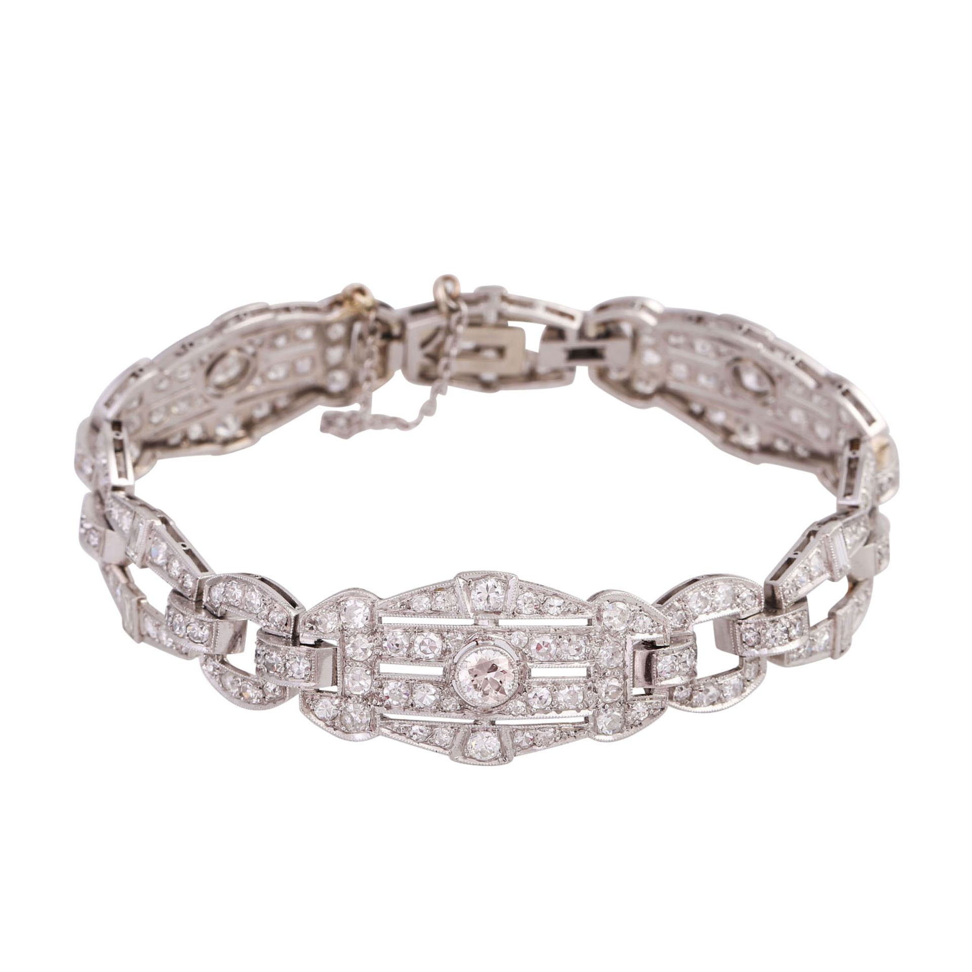 Art Déco Armband ausgefasst mit ca. 200 Diamanten, zus. ca. 5,3 ctin Achtkant-, Alt- und