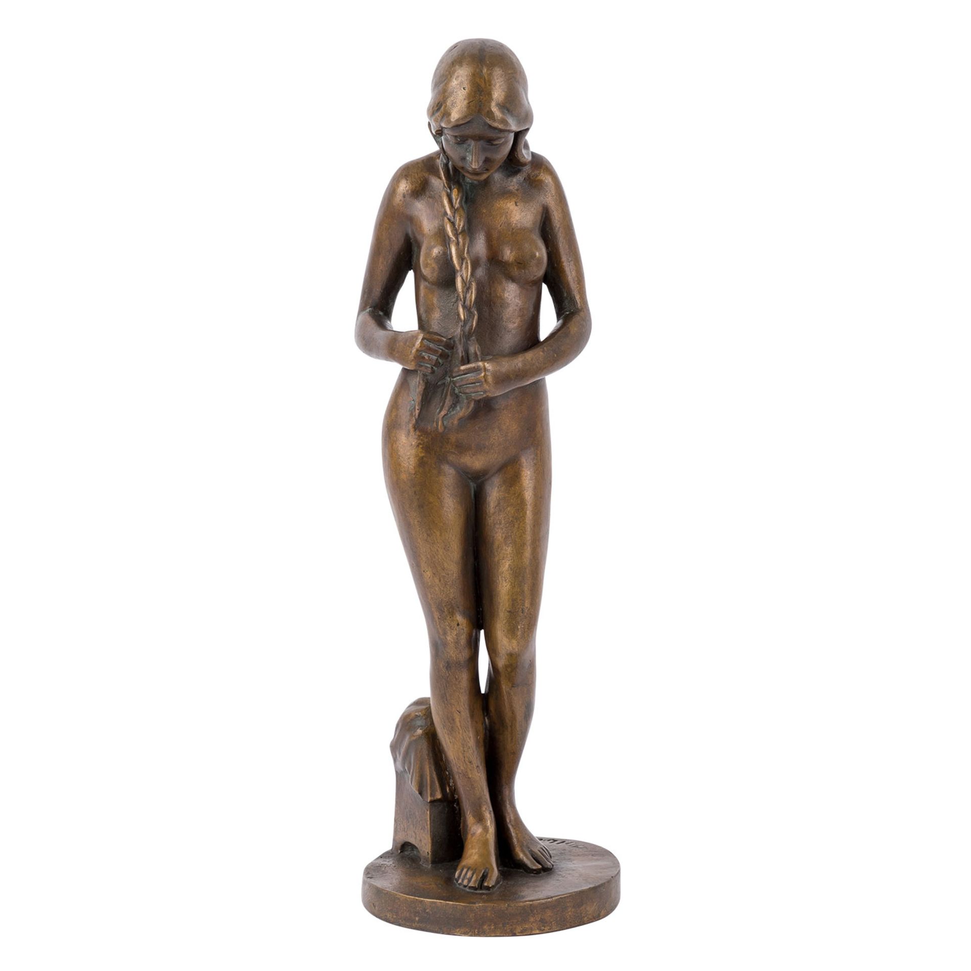 LIEBMANN, HANS HARRY (Berlin 1876-1941) 'Frauenakt mit geflochtenem Zopf'.Bronze patiniert, auf