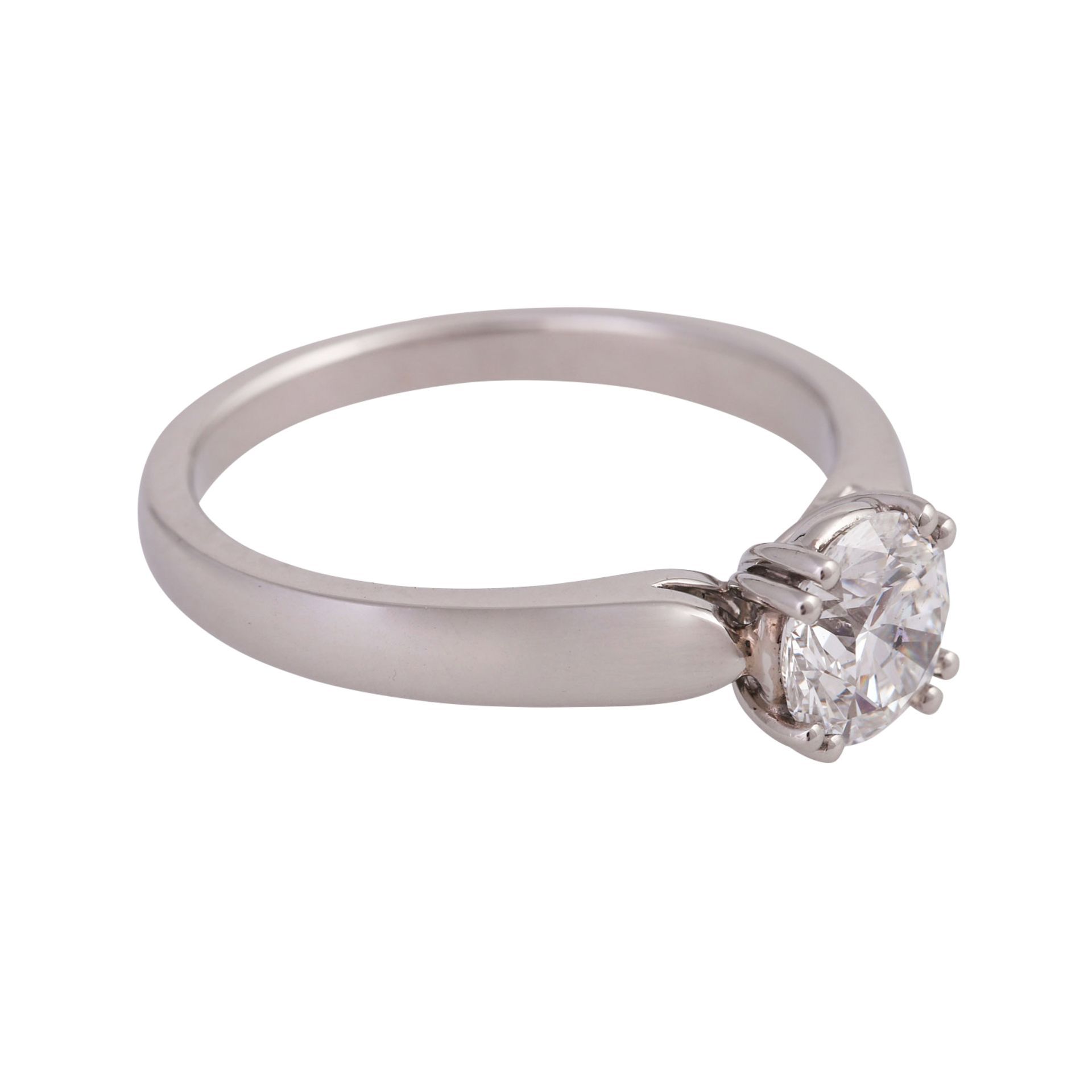 Brillant Solitär Ring 1,01 ct,HFW (E)/SI2, KP: 11.000 € (2014), Platin, RW: 53,5, 21. Jh., - Bild 2 aus 5