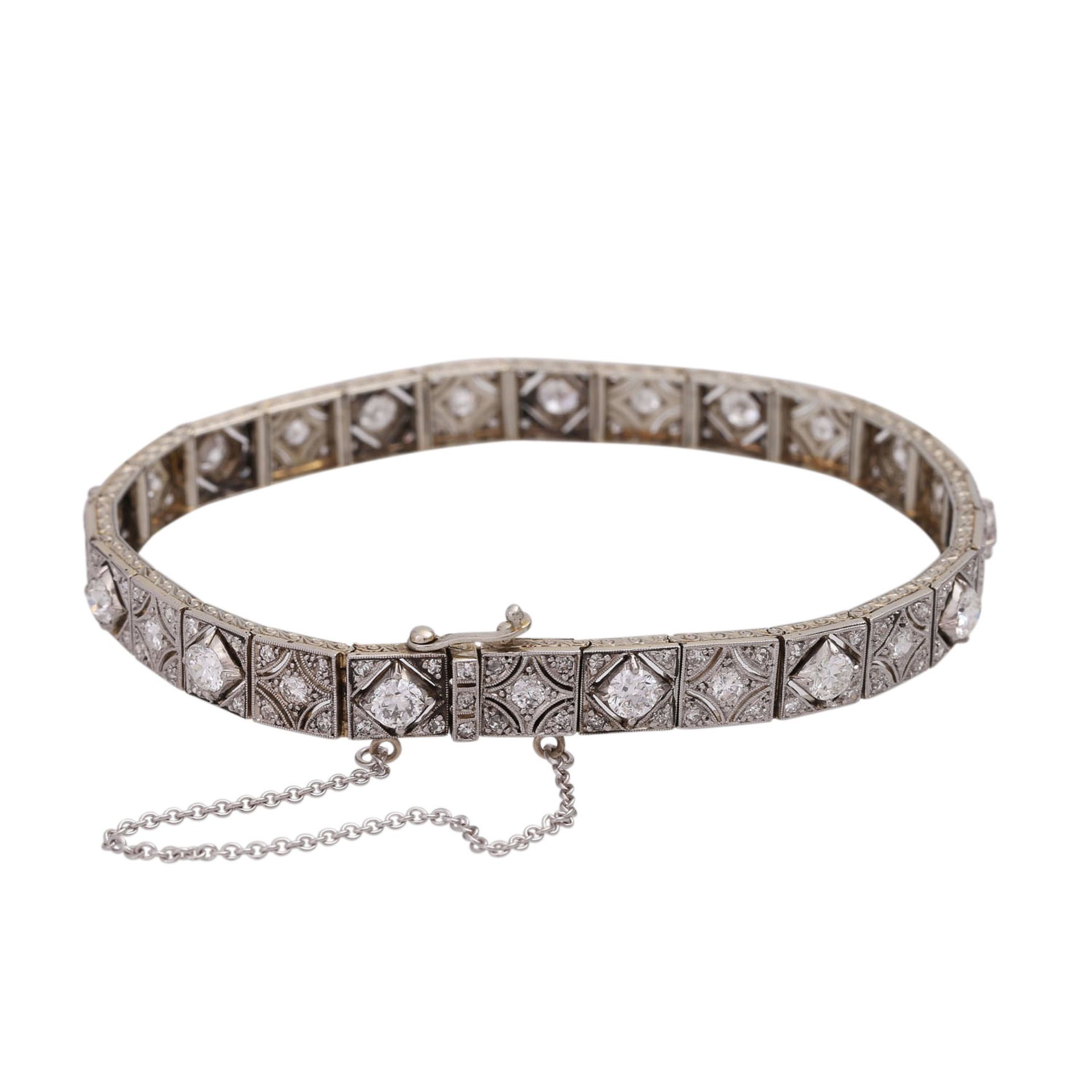 Art Déco Armband bes. mit Diamanten, zus. ca. 3,6 ct,WEISS-LGW (H-I)/VS-SI, WG 18K (12% Nickel), - Bild 2 aus 4