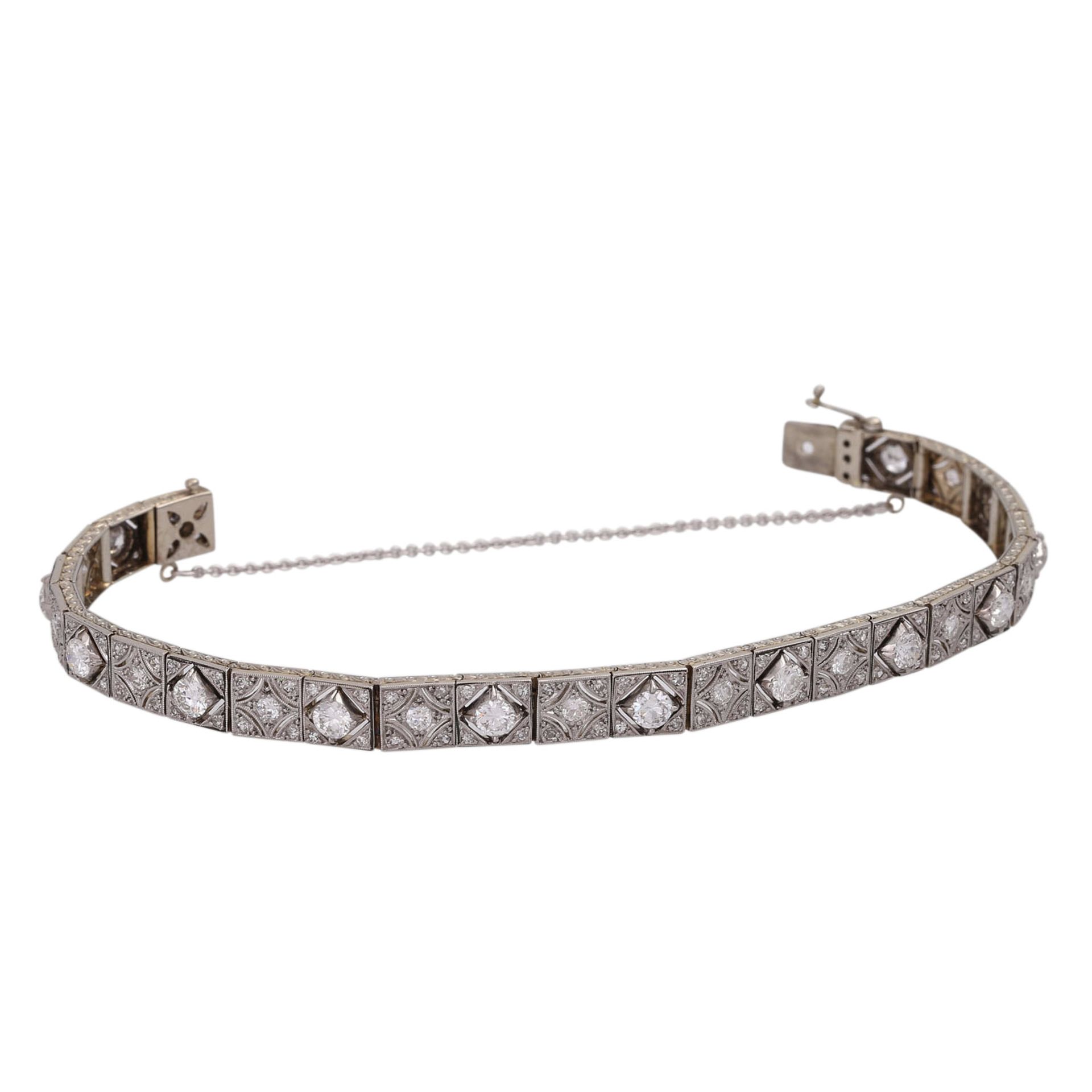 Art Déco Armband bes. mit Diamanten, zus. ca. 3,6 ct,WEISS-LGW (H-I)/VS-SI, WG 18K (12% Nickel), - Bild 3 aus 4