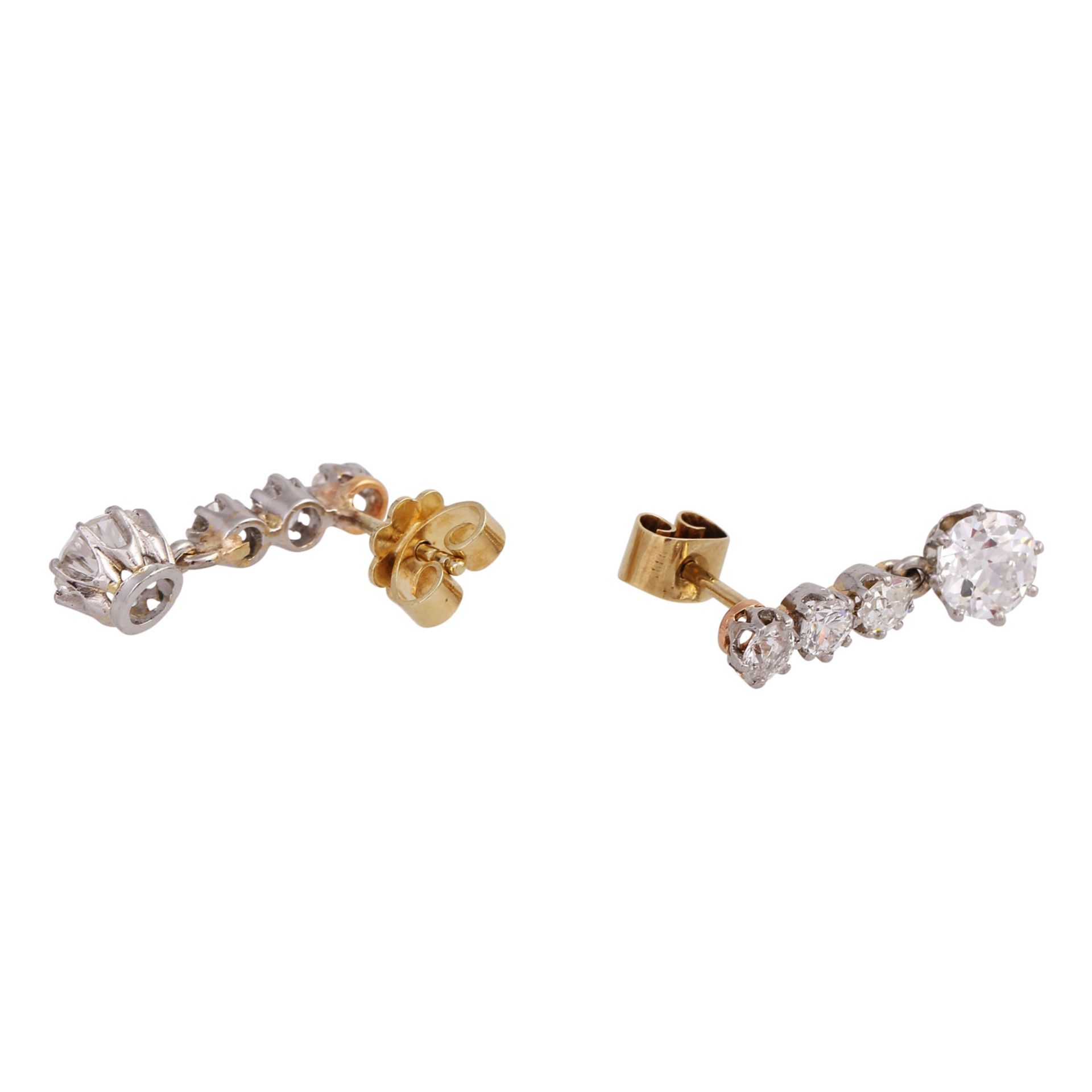 Paar Ohrhänger mit Altschliffdiamanten zus. ca. 2 ct,LGW-GET (J-M)/VS-P1, große Diam. je ca. 0,65 - Bild 3 aus 5
