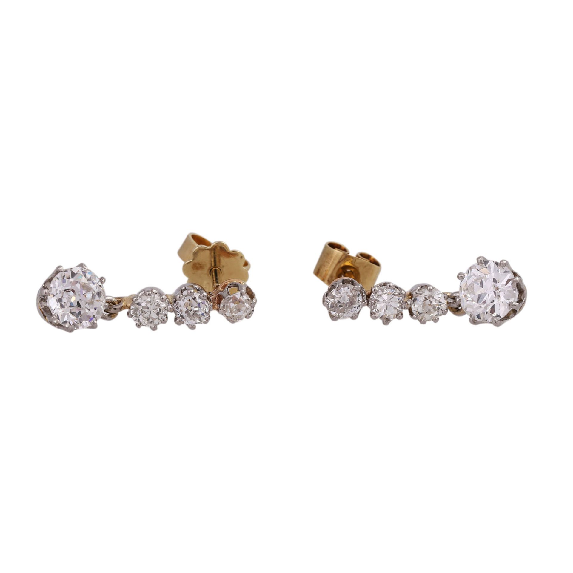 Paar Ohrhänger mit Altschliffdiamanten zus. ca. 2 ct,LGW-GET (J-M)/VS-P1, große Diam. je ca. 0,65 - Bild 2 aus 5