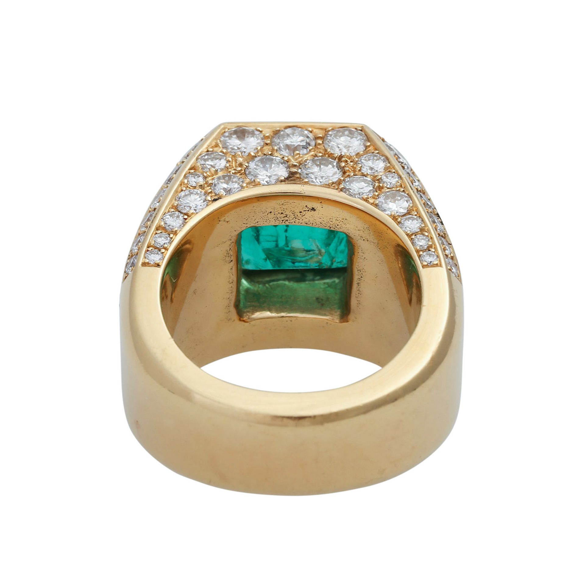 Ring mit Smaragd ca. 12 ct und Brillantenzus. ca. 5 ct WEIß-LGW (H-J)/VS-SI2, GG 18K. RW: ca. 56. - Image 4 of 6