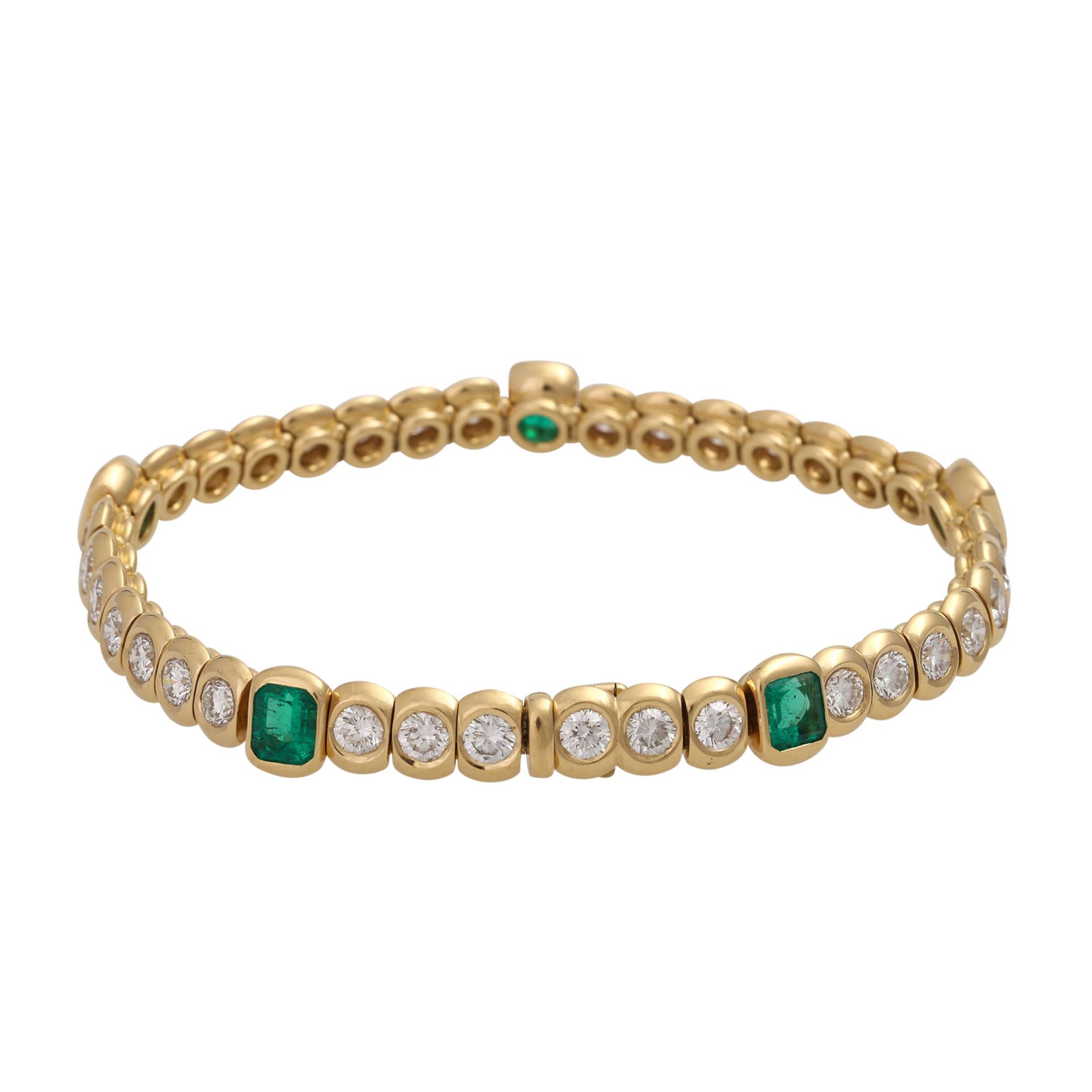 Hochkarätiges Armband mit Smaragden und Brillanten,insg. 34 Brill. von zus. ca. 8 ct, FW (F-G)/VVS- - Bild 2 aus 5