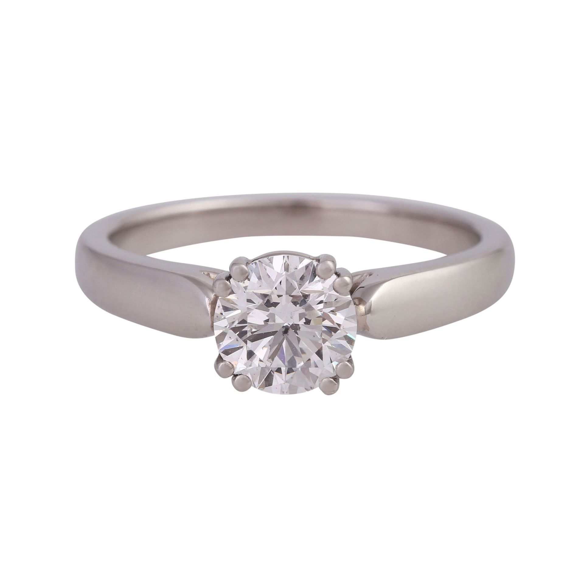 Brillant Solitär Ring 1,01 ct,HFW (E)/SI2, KP: 11.000 € (2014), Platin, RW: 53,5, 21. Jh.,