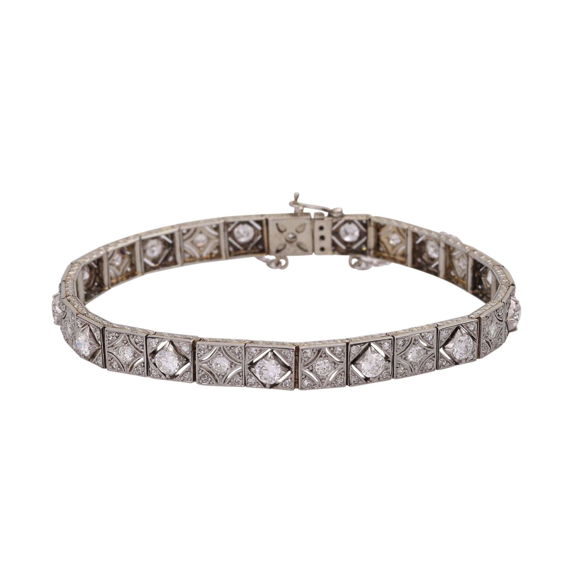 Art Déco Armband bes. mit Diamanten, zus. ca. 3,6 ct,WEISS-LGW (H-I)/VS-SI, WG 18K (12% Nickel),