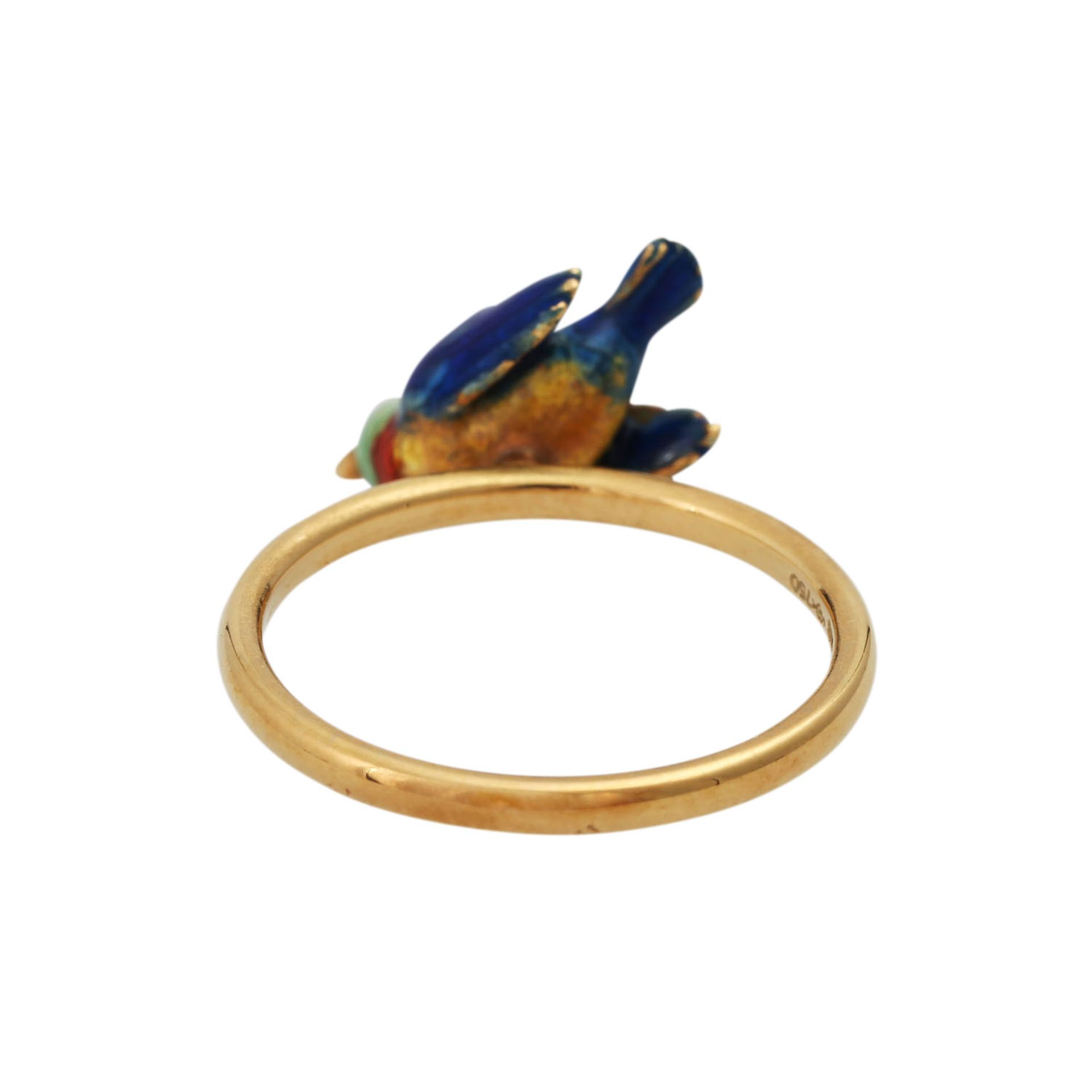 NIESSING Ring "Vogel"in GG 18K, bunt emailliert. RW: ca. 54, Vogel ca. 14x8x8 mm. Ende 20. Jh. - Image 4 of 4