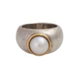 Ring mit Blisterperle, D: ca. 10 mm,Silber mit Goldfassung, RW 59, 20./21. Jh., Tragespuren,