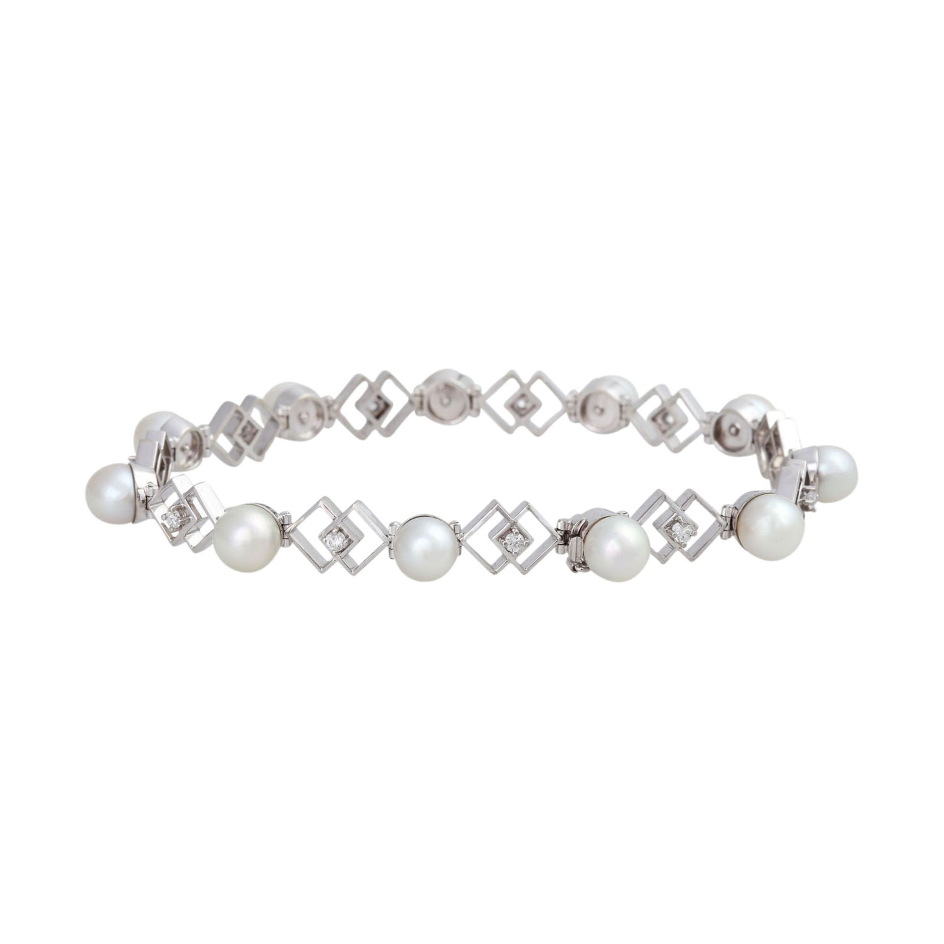 Armband mit Perlen und Brillantenvon zus. ca. 0,4 ct, gute Farbe u. Reinheit, Zuchtperlen ca. 6,2- - Bild 3 aus 5