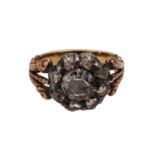 Rokoko Ring mit Diamantrosen zus. ca. 0,6 ct,GG/RG 14K, Schauseite Silber, RW: 54, Ringkopf Mitte