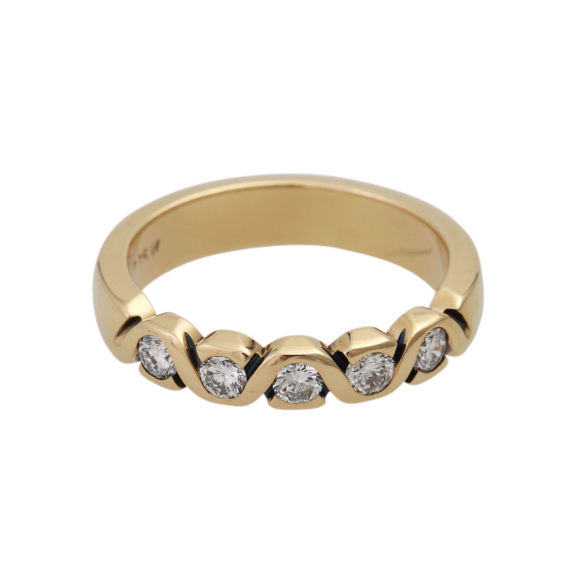 Ring mit 5 Brillanten zus. ca. 0,35 ct(grav.) WEIß (H)/SI, GG 14K. RW: ca. 53. 20./21. Jh. Guter