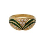 FABERGE BY VICTOR MAYER Ring mit Brillantbesatzzus. ca. 0,2 ct, Details grün emailliert, GG 18K. RW: